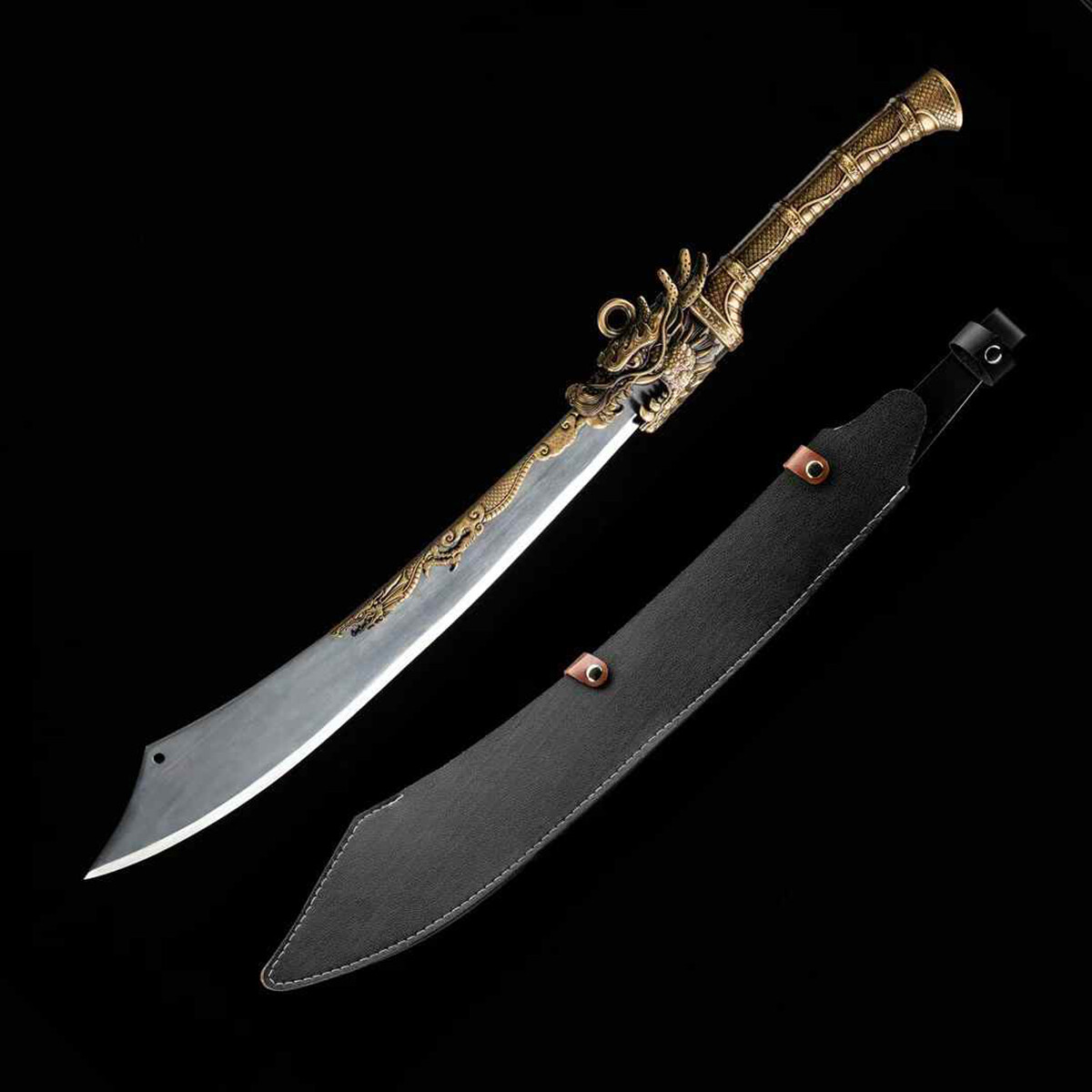 Sharp Chinese Broadsword Dragon Theme Kung Fu Dao Sword Manganese Steel Leather