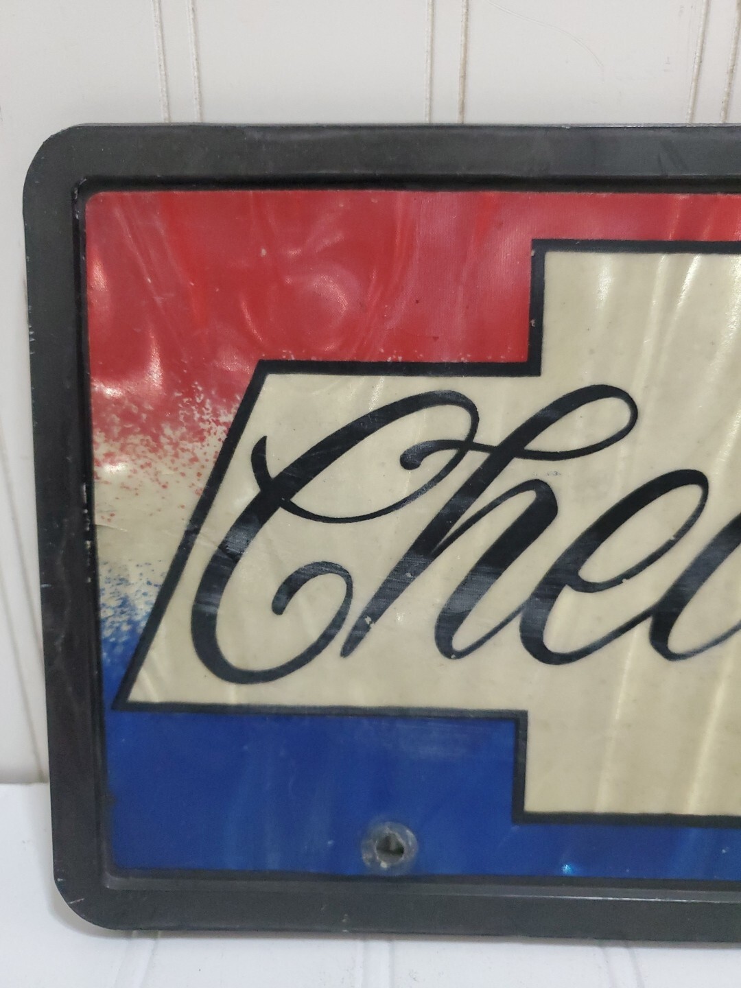 Vtg Chevrolet CHROMA GRAPHICS Vanity License Plate Red White & Blue Chevy USA