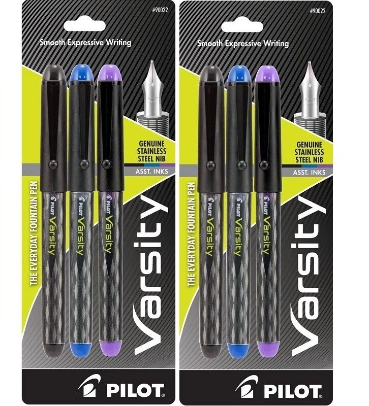 Pilot Varsity Fountain Pens Assorted Color, Black, Blue, Purple – 2 Packs