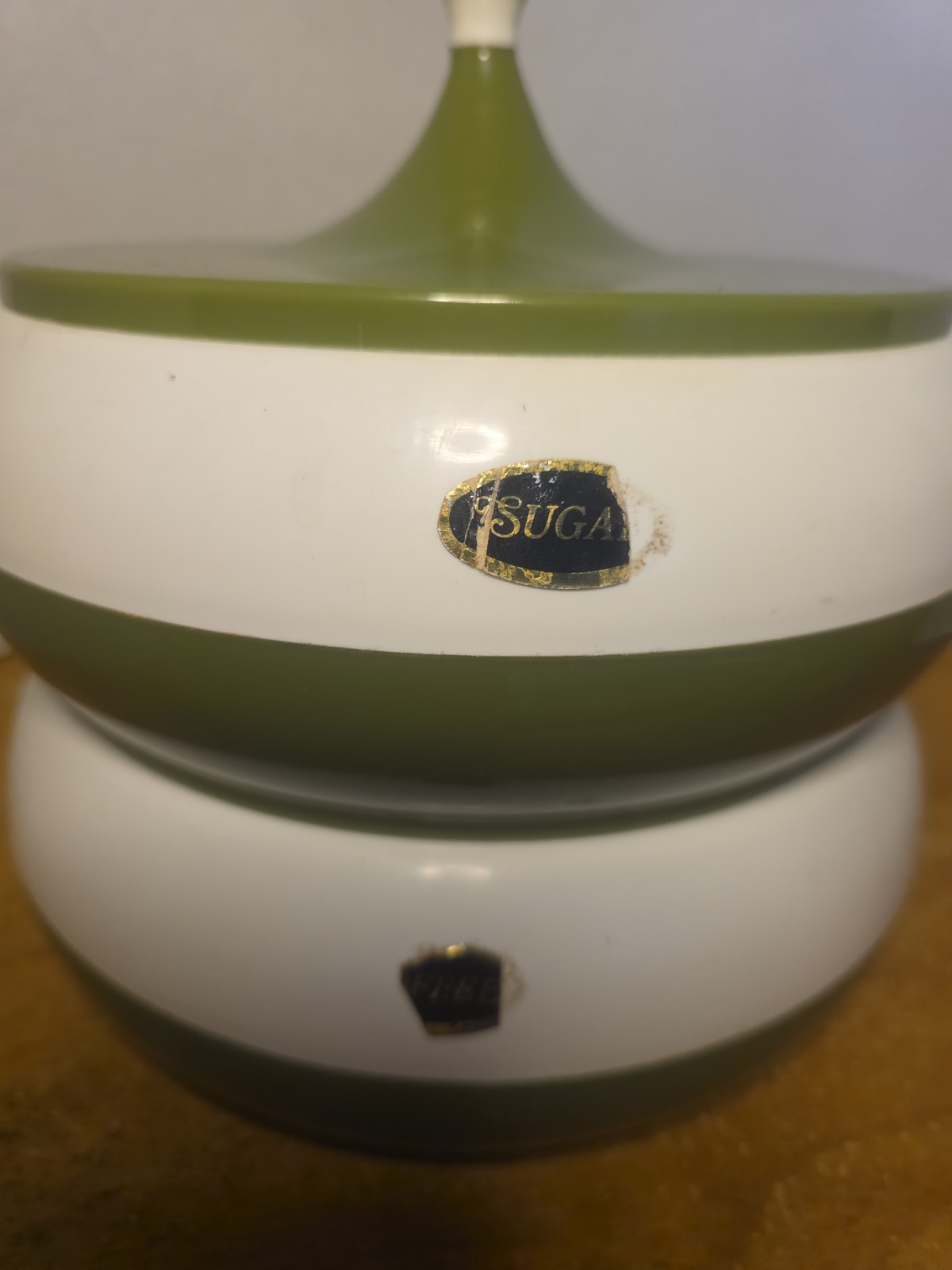 Vintage Mid Century Modern Stacking Canisters Avocado Green & White With Lid