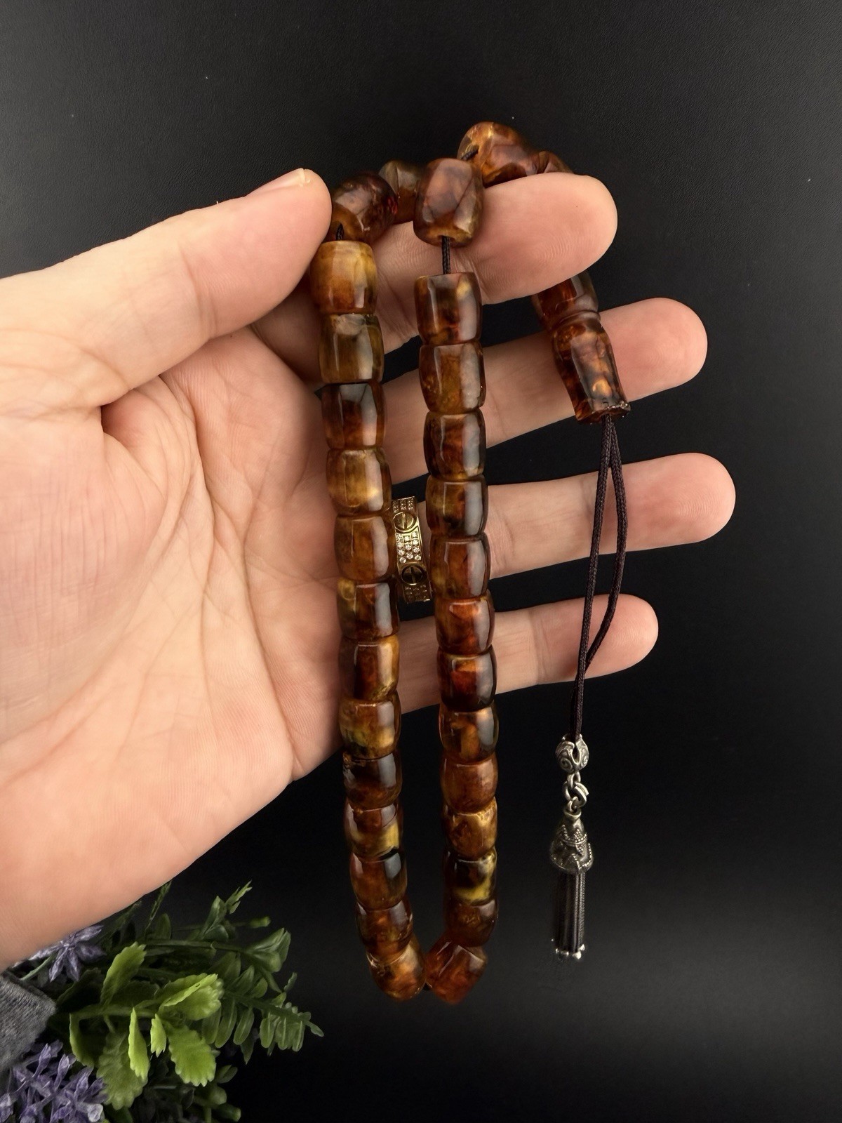 Antique Pressed Amber Islamic Tasbih Prayer Rosary 33-Bead مسبحة مسباح كهرب كبس
