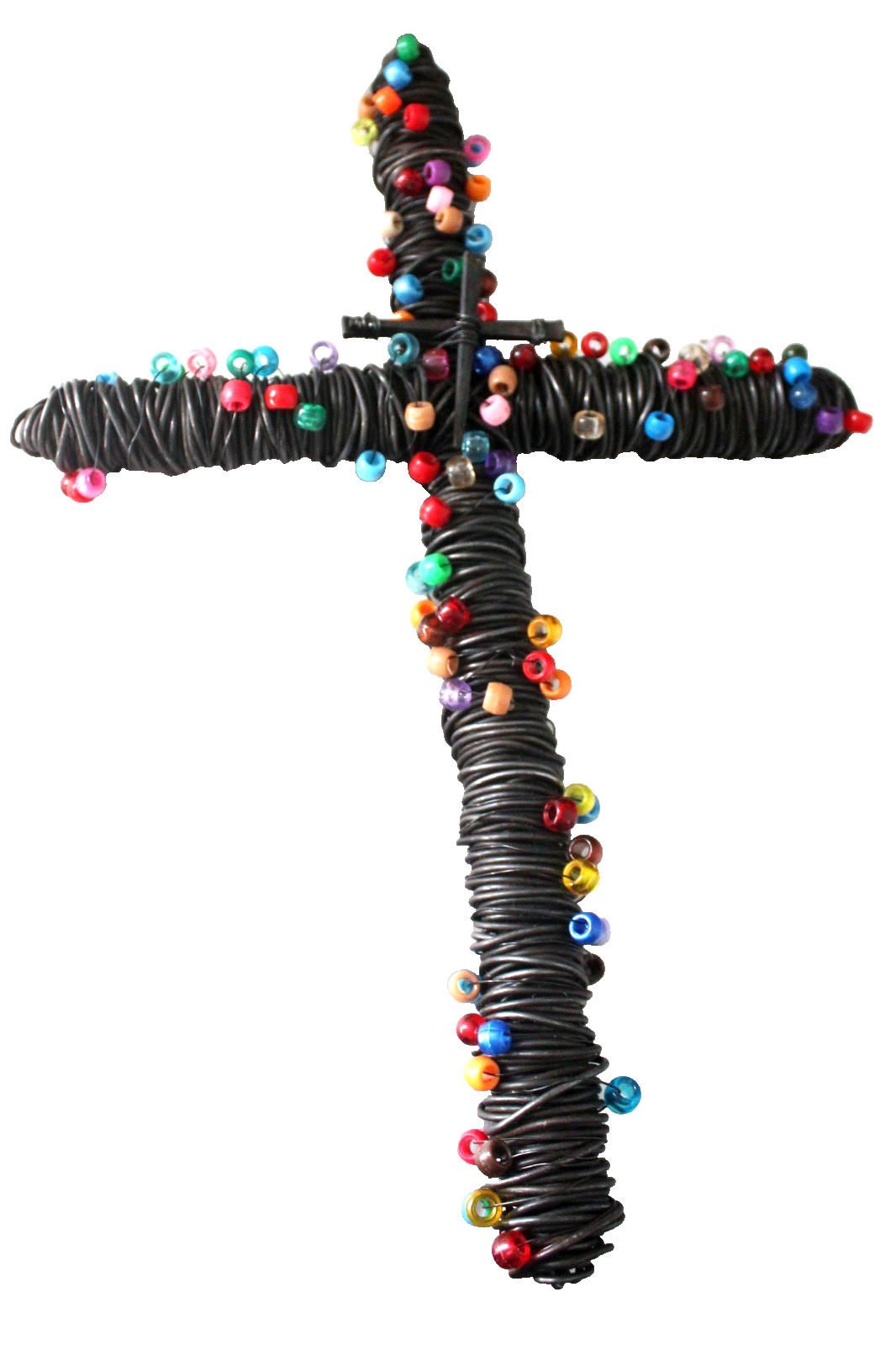 HANDMADE WIRE BEADED HEAVY CROSS RELIGION CHRISTIANITY CATHOLIC OOAK 10 X 14″
