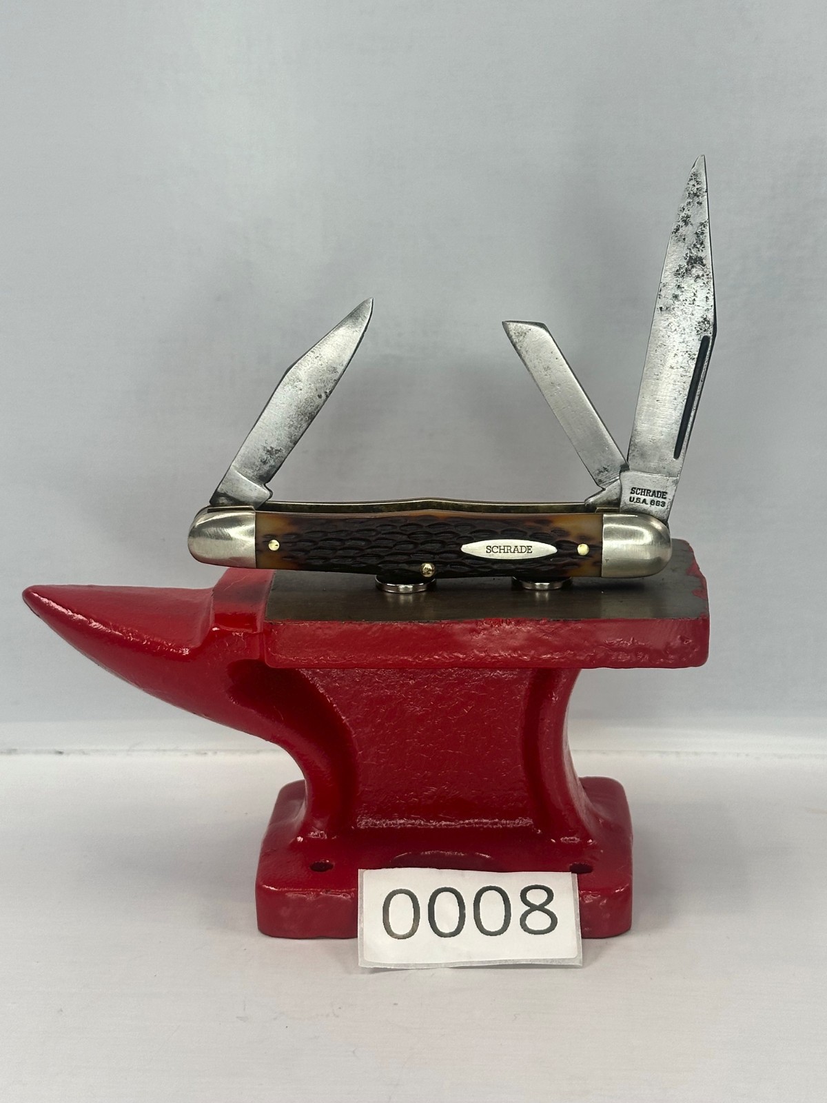 Vintage Schrade USA 863 Swell Center Stockman Whittler Knife Jigged Delrin