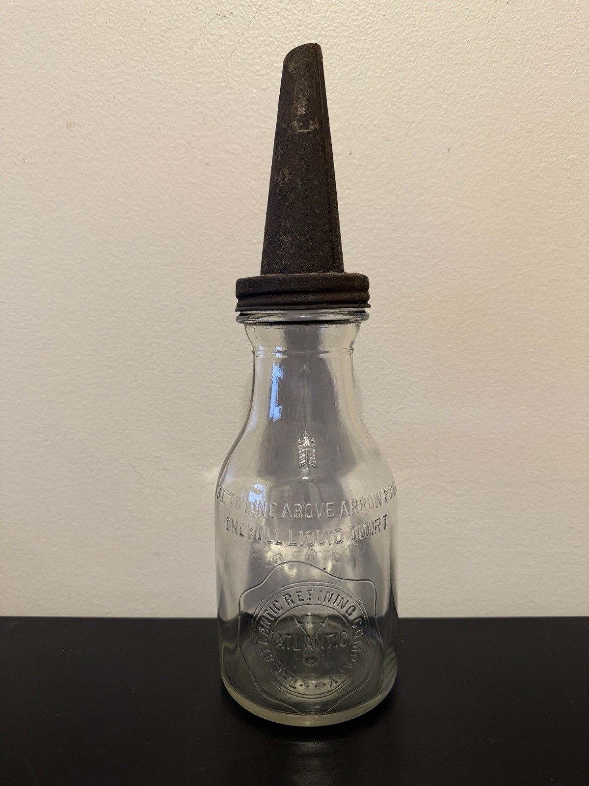 Antique Atlantic Refining Co Fried Egg Glass Oil Bottle Jar W/ Spout