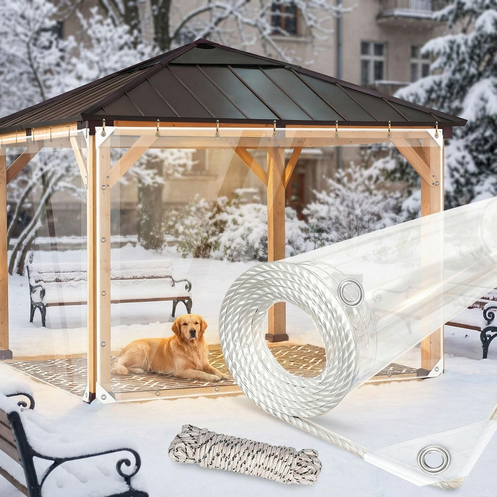 6.5 x 8.2 Ft Canopies Tarps Clear PVC Waterproof Cloth Tear Resistance Waterp…