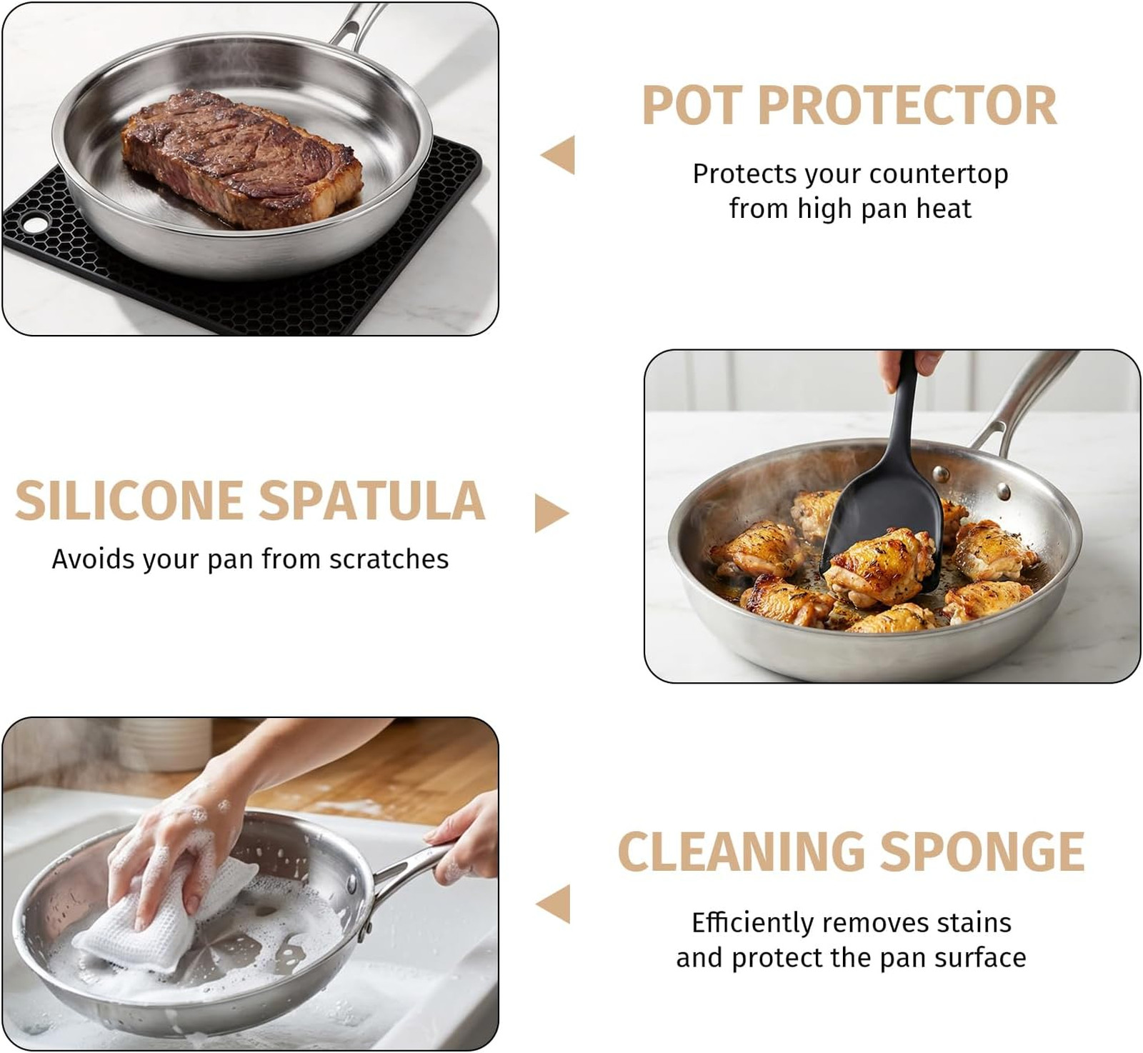 Stainless Steel Frying Pan Set 13 Pieces with Lids Induction Compatible Skillets