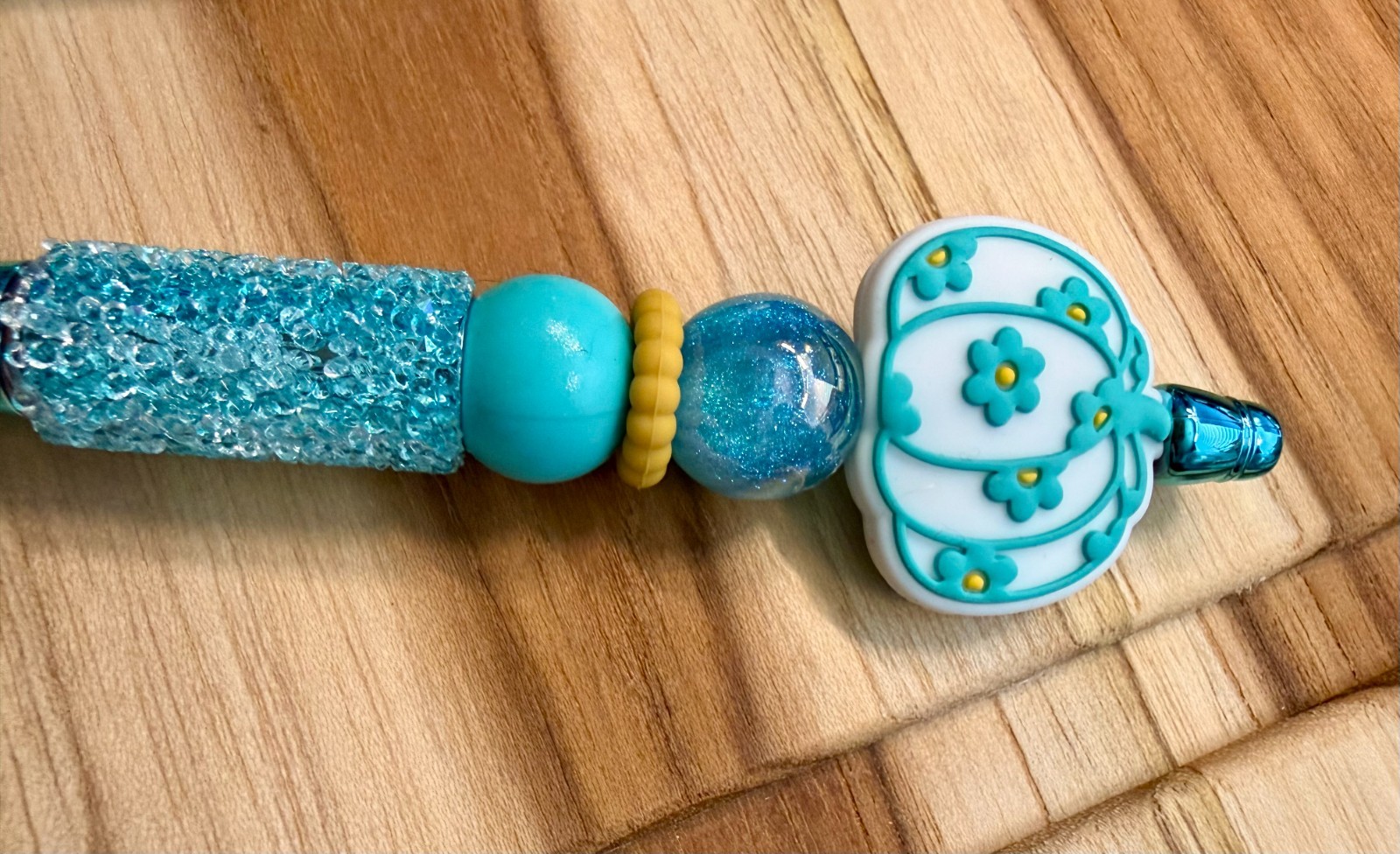 Handmade Pumpkin Silicone Beaded Pen /Pumpkin Pens in Teal and Pink / Refillable
