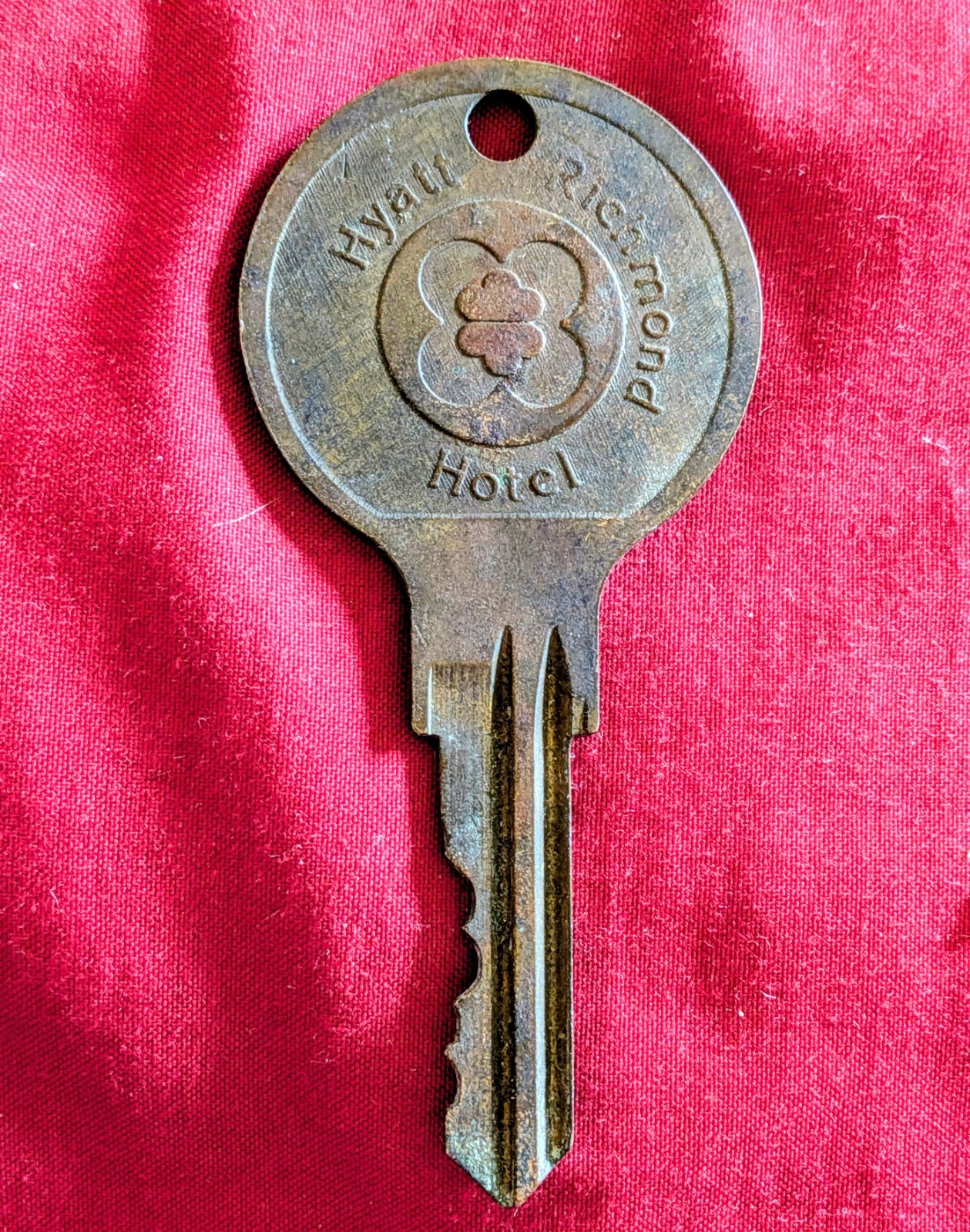 Vintage Brass Hotel Room Key Richmond VA Postage Guaranteed Room 19 Mid-Century