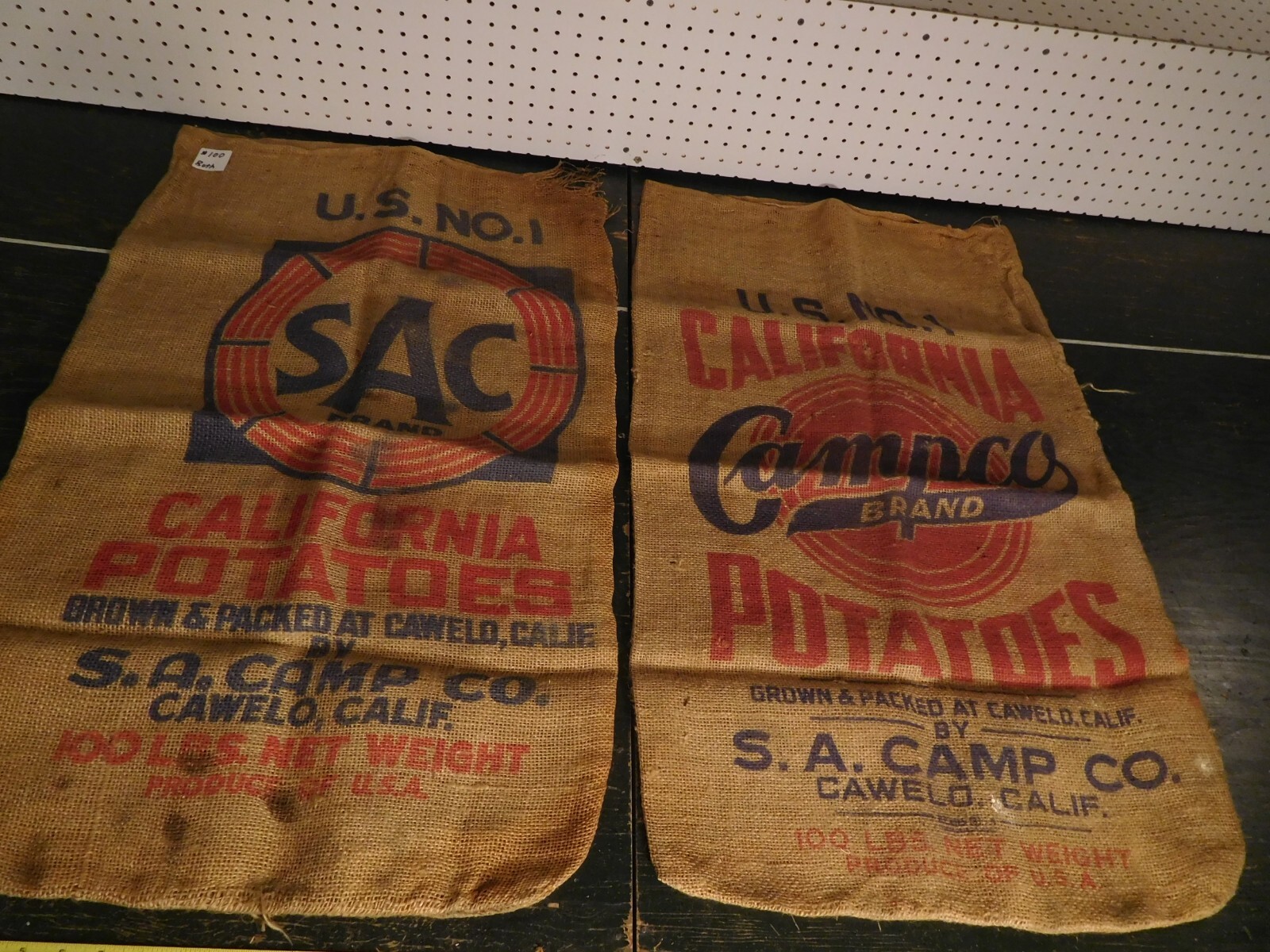 2 SAC & Campco California Potatoes Burlap Decorative, Historical Bag 35″x22″