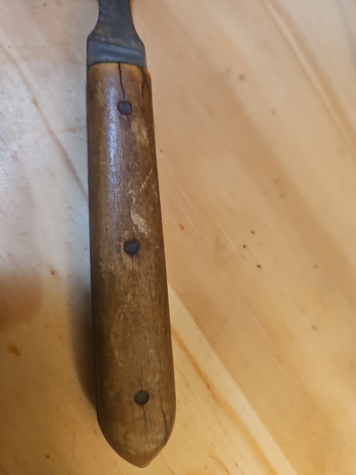 Antique Primitive Metal and Wooden 3-Prong Fork 6.50″ Utensil Pewter Civil War
