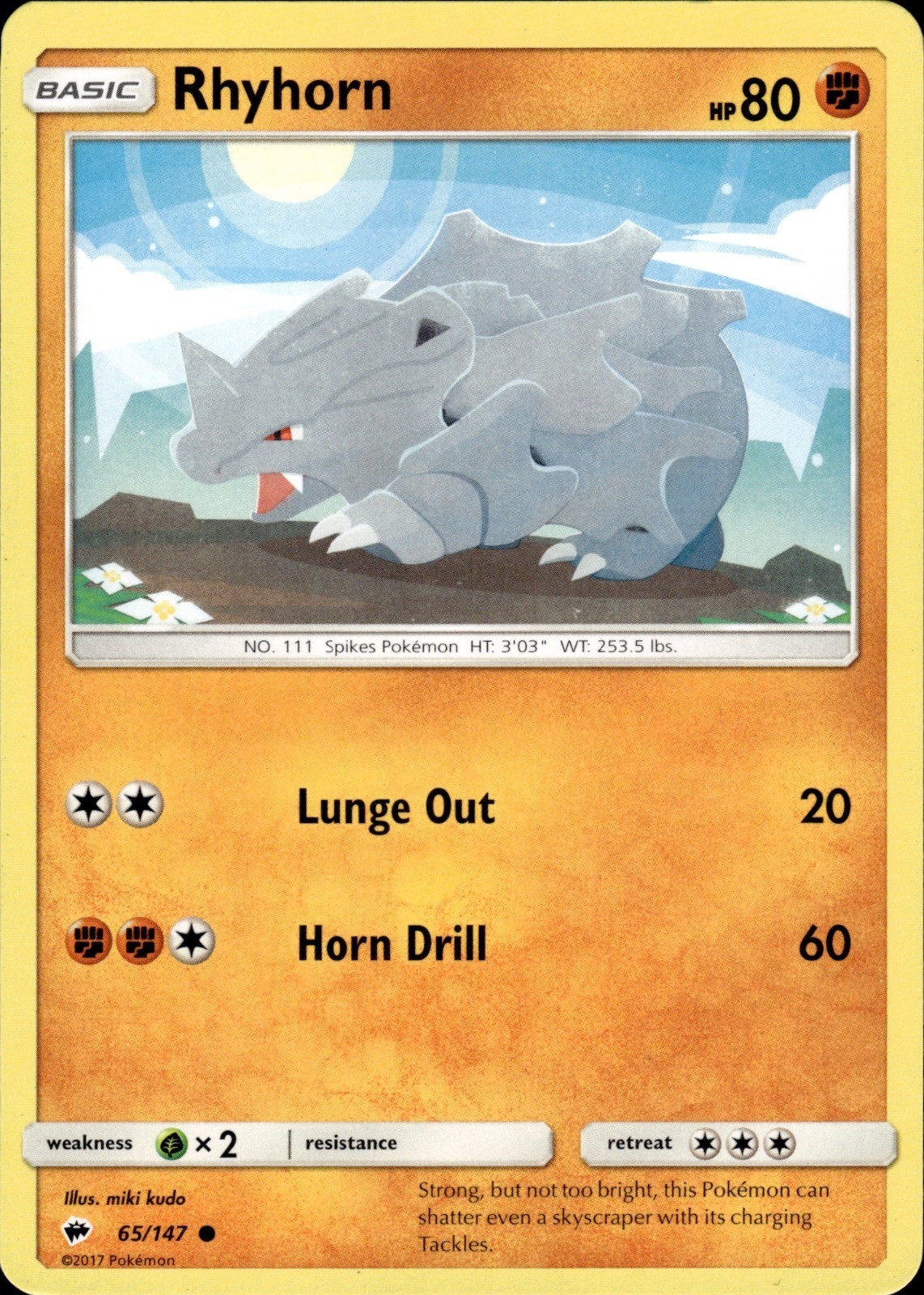 Rhyhorn 65/147 Common Burning Shadows Pokemon Lightly Played