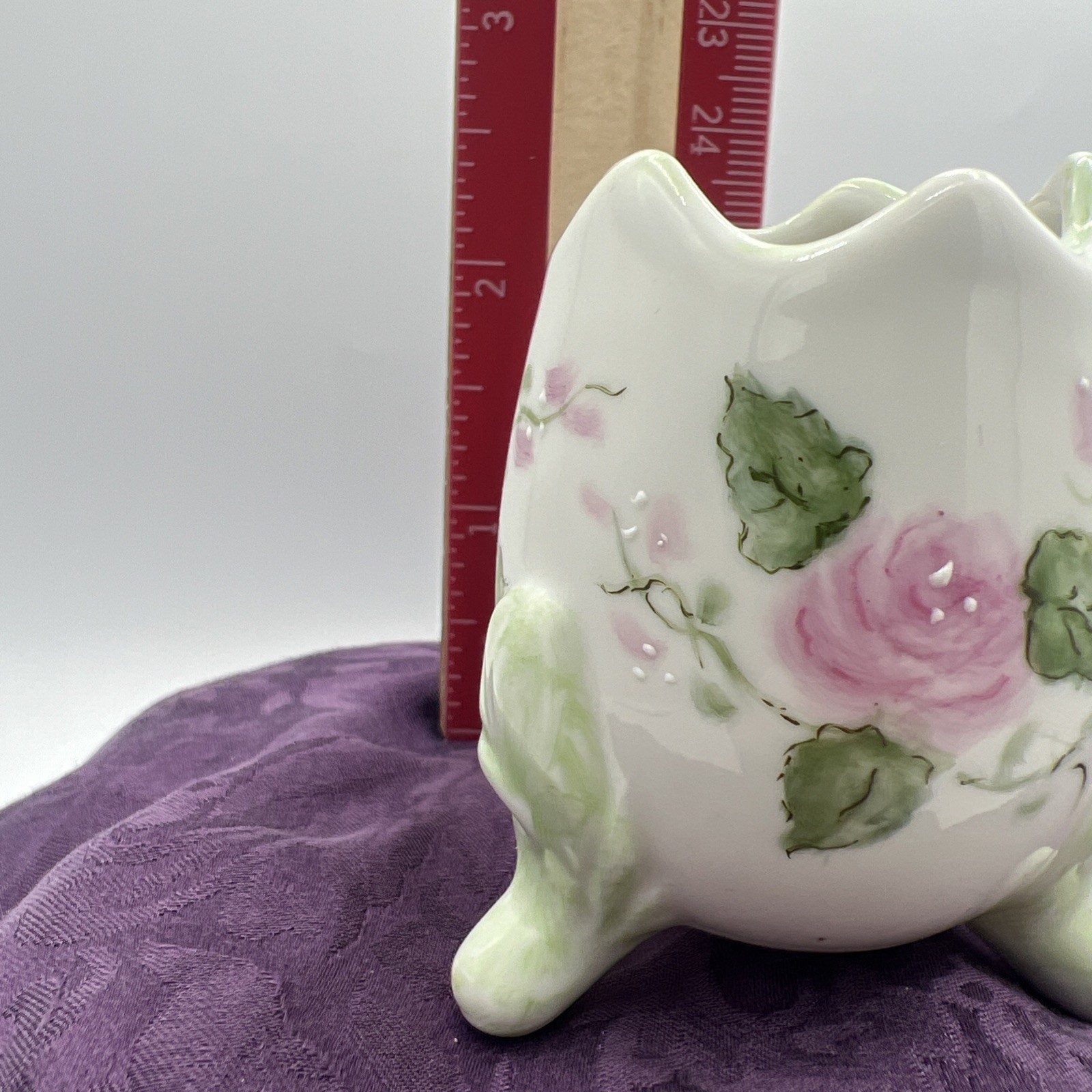 Vtg Cracked Egg 3 Footed Trim Hand Painted Roses Porcelain Signed Corrine 1999