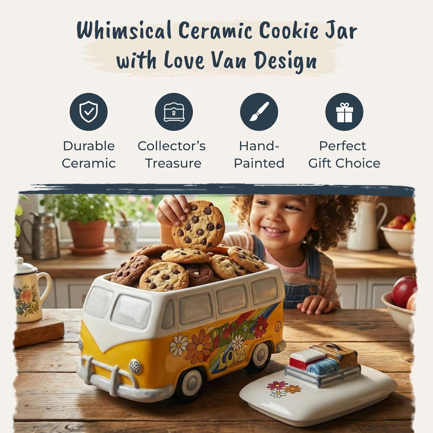 Blue Sky Ceramics Love Van Cookie Jar, Multi (20390)