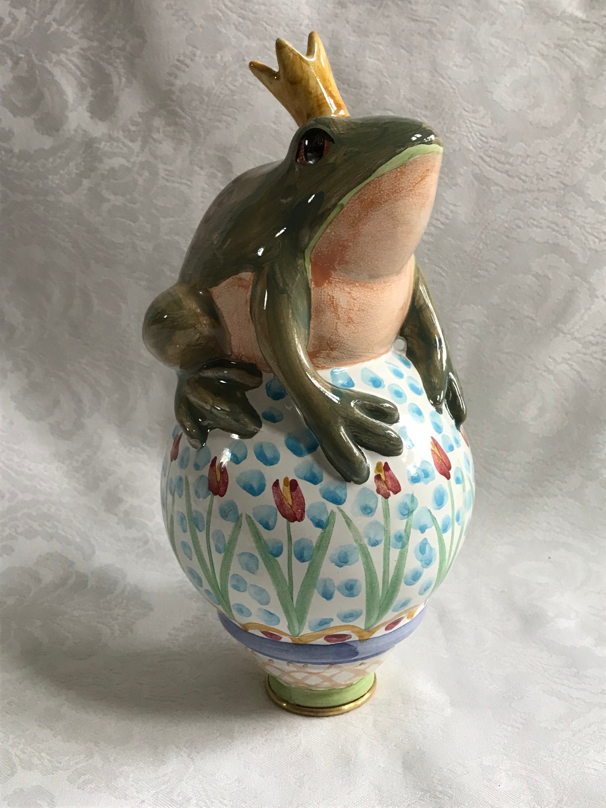 Retired Mackenzie Childs Pottery FROG ON BALL w/ Crown GARDEN BALL/FINIAL m25-au