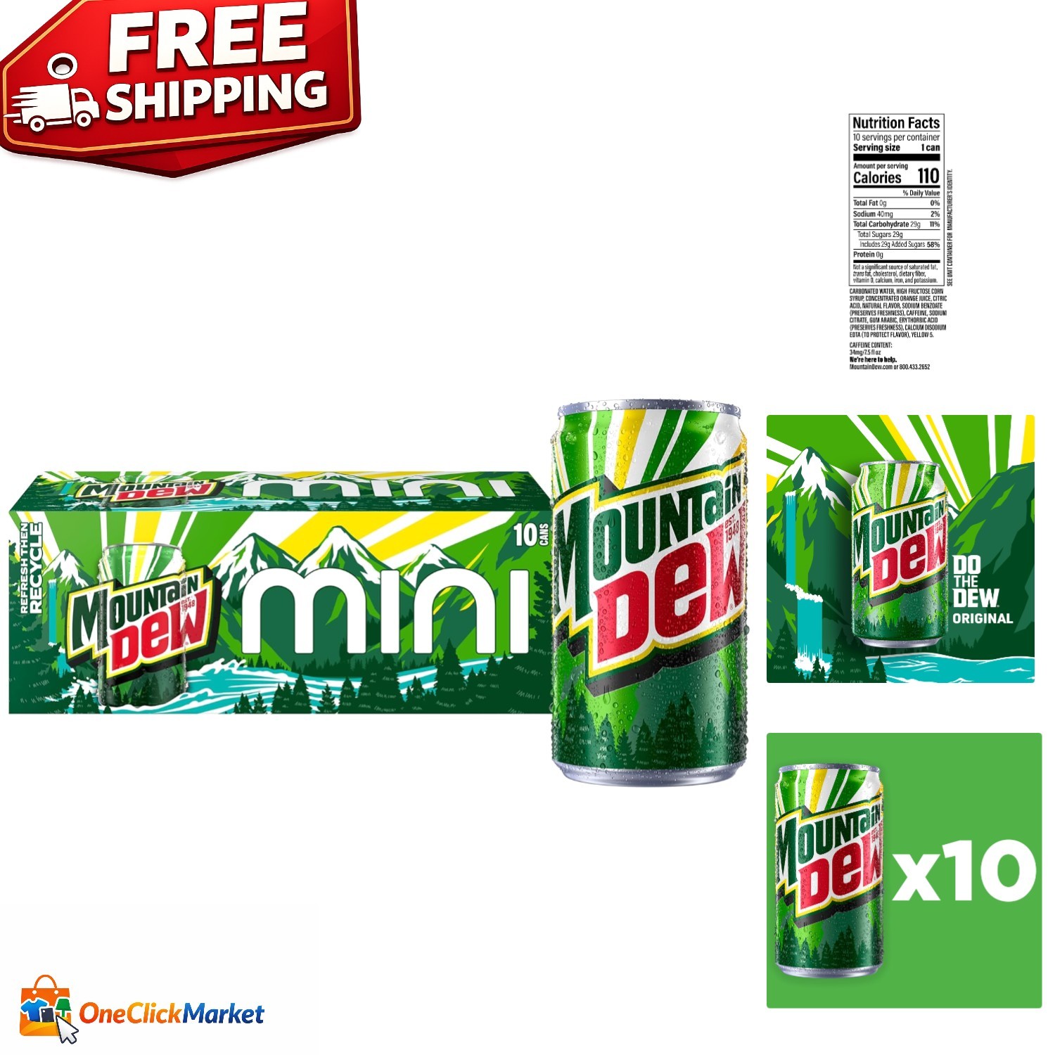 Mountain Dew Mini Cans 7.5oz – Pack of 10 for Effortless Celebration Refreshment