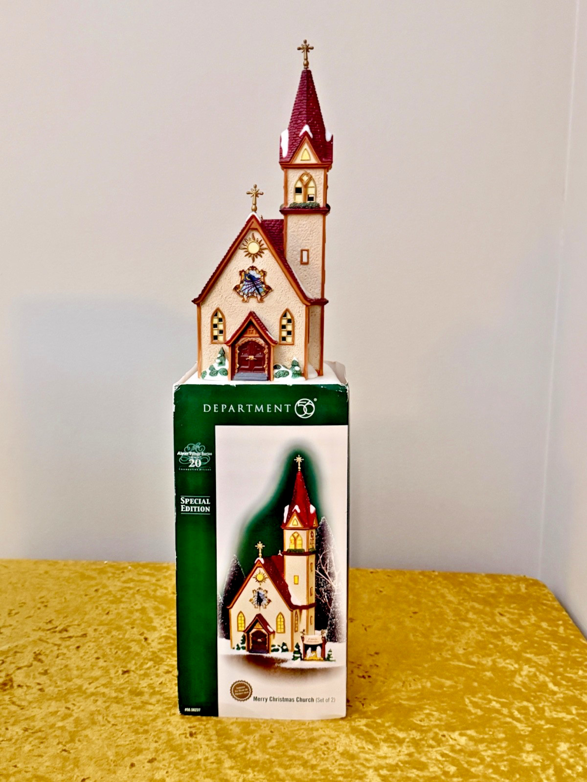 Department 56 Alpine Village – Merry Christmas Church, (No Accessory Sign)
