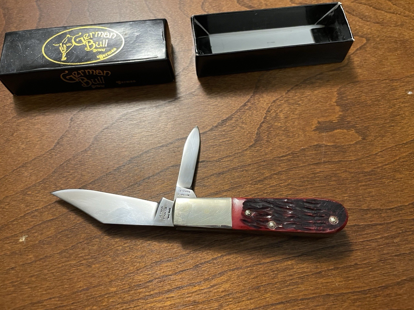 German Bull Barlow First Production Run Red Jigged Handle 2-Blade Pocketknife