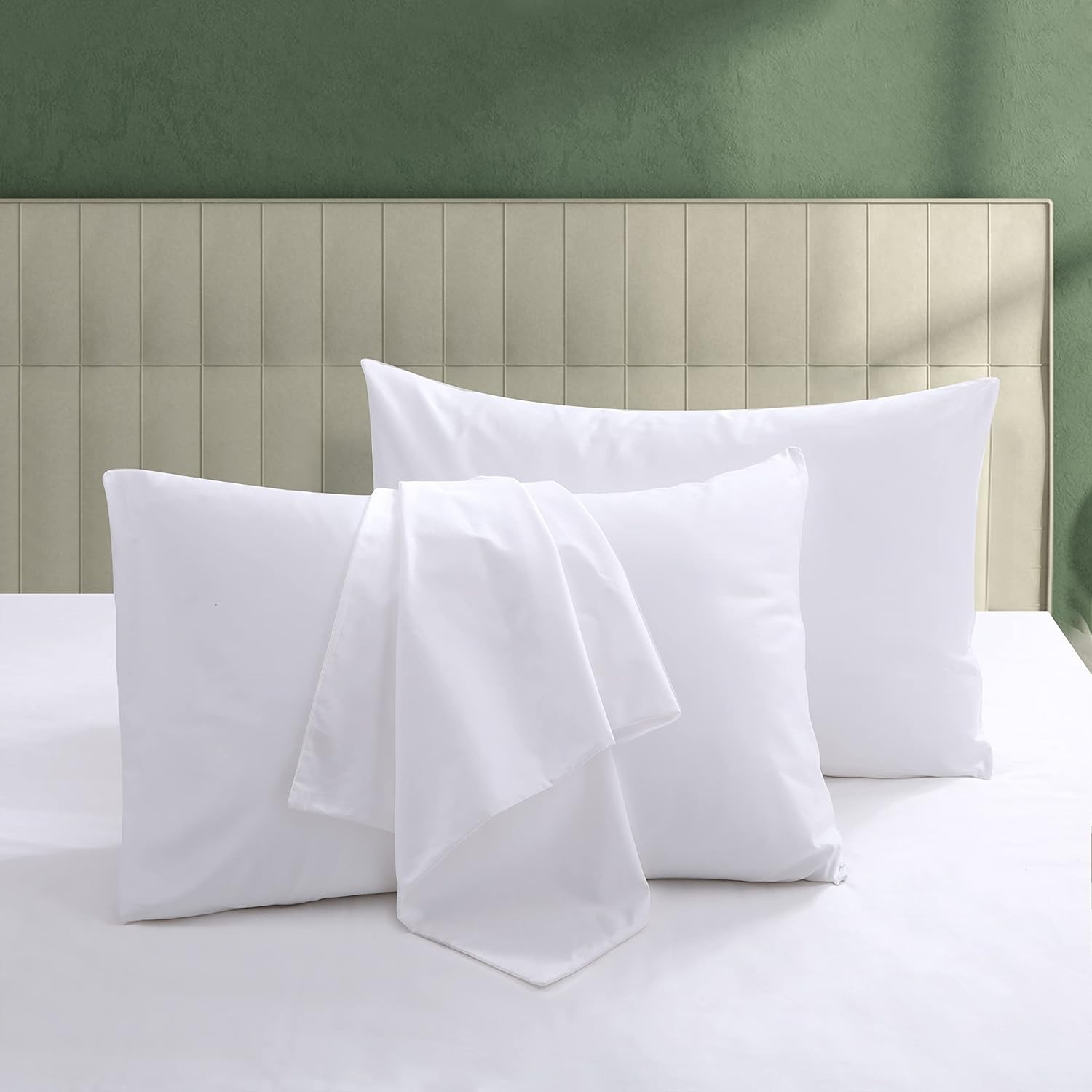 100% Egyptian Cotton Bed Pillow Protectors Set of 4, 600 Thread Count Queen S…