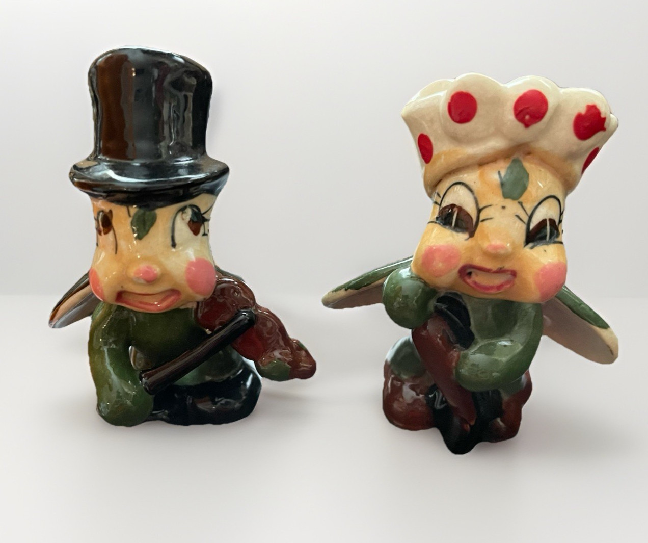 Lady Bugs Two Playing Instruments Anthropomorphic Wings Mushroom Hat Top Hat