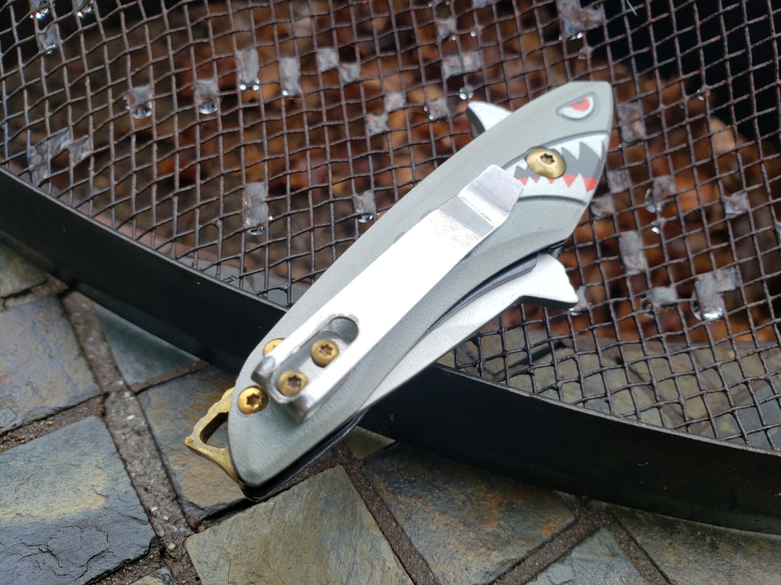 Small Silver Gray Gold Shark Bomb Spring Assisted Pocket Knife EDC Guys Ladies