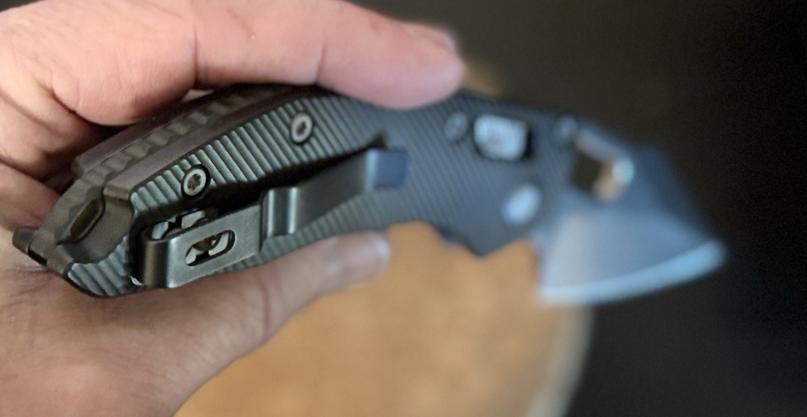 Custom anodized titanium EDC knife – Black – 3.54″ stonewashed D2 blade