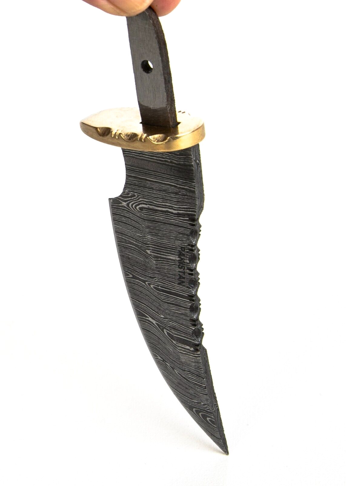 266 Layer Damascus Bowie Hunter 6″ OA Knife Blank, Brass Guard + Leather Sheath