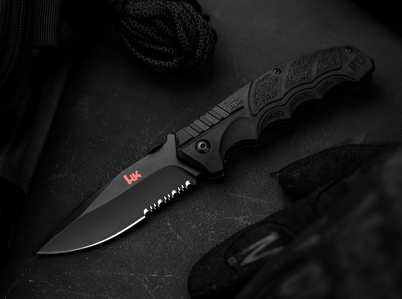 Heckler & Koch SFP Tactical Folder All Black Pocket Knife 3.62″ D2 ✔️ 01HK501