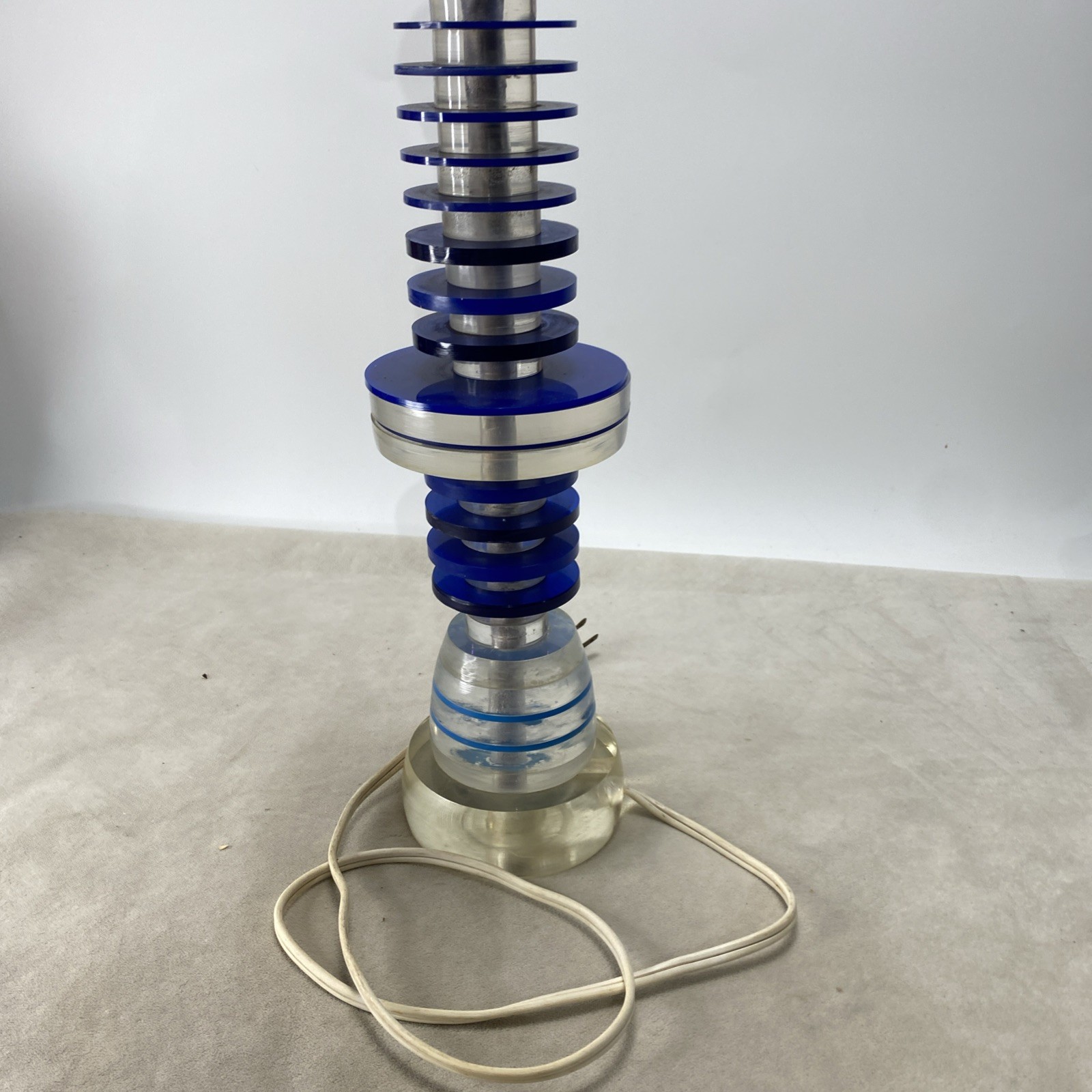 MCM Acrylic Stacked Lucite Table Lamp Blue Clear (Lamp Shade Not Included)