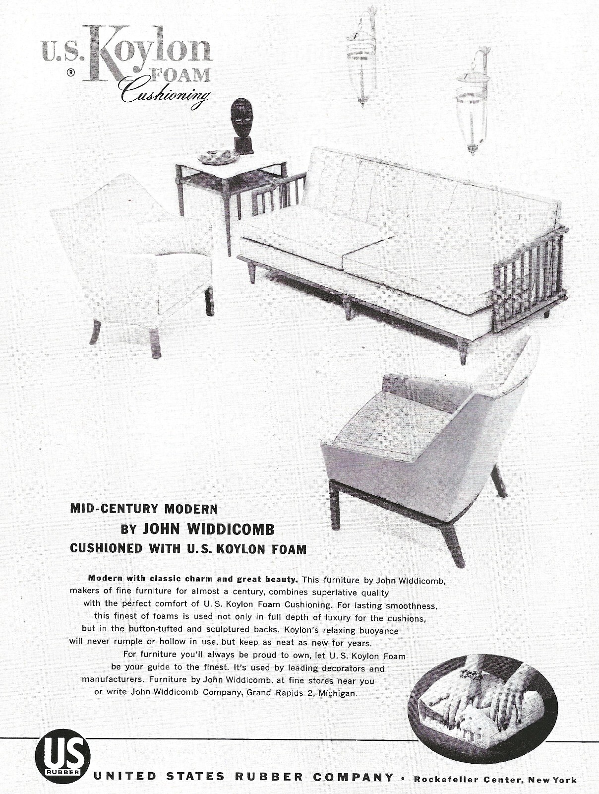 1955 U.S. Rubber Company Koylon Foam Cushioning Furniture Original Print Ad