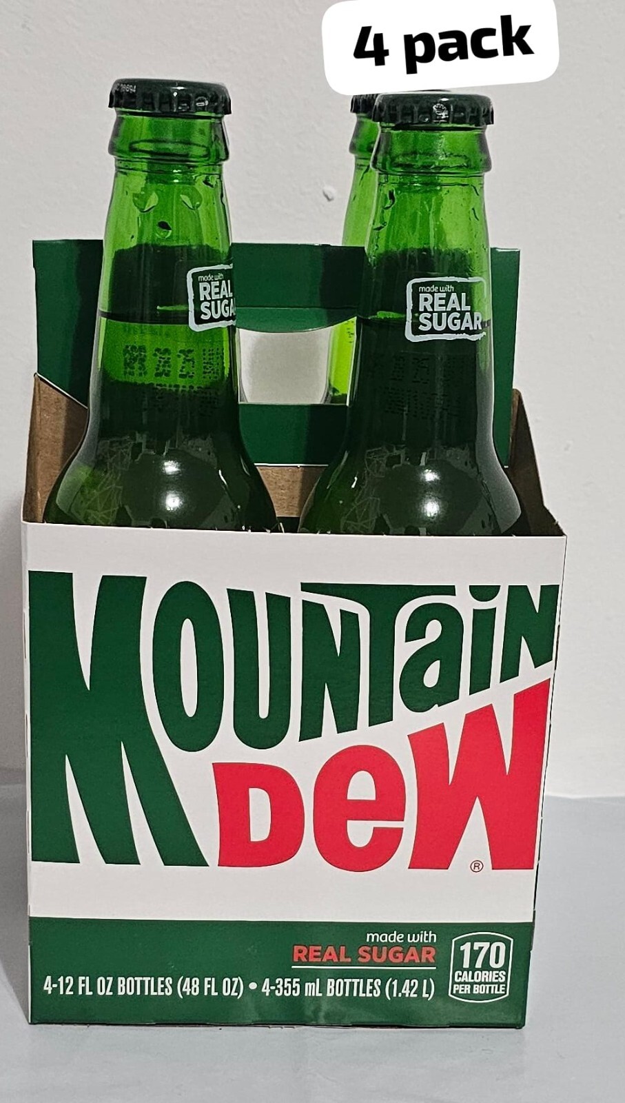MTN Mountain Dew Real Sugar 12oz Glass Bottle 4 COUNT (FREE SHIPPING) 10/30/25