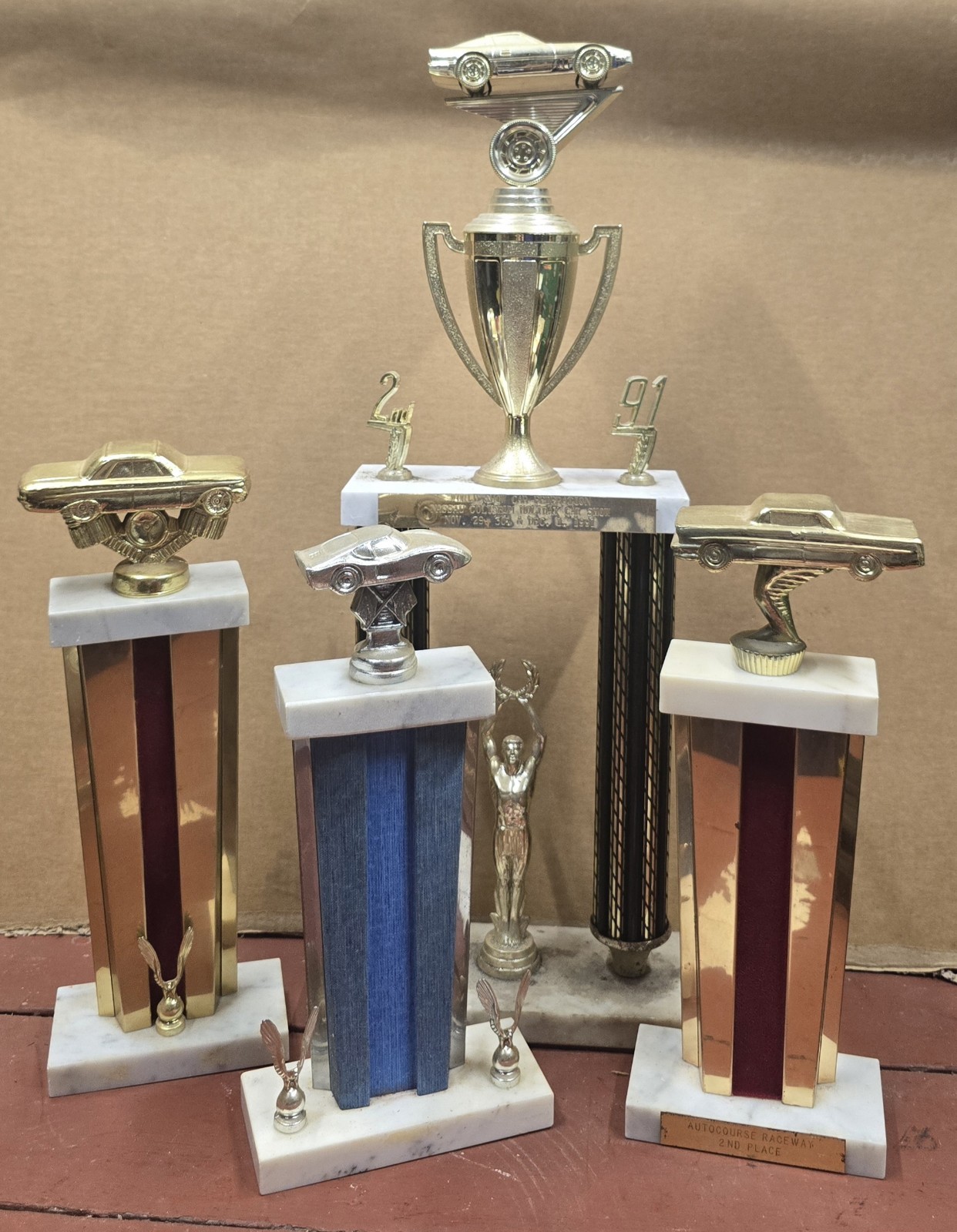 Vintage 1990s Lot Of 4 Car Show / Racing Trophies – Man Cave Decorations