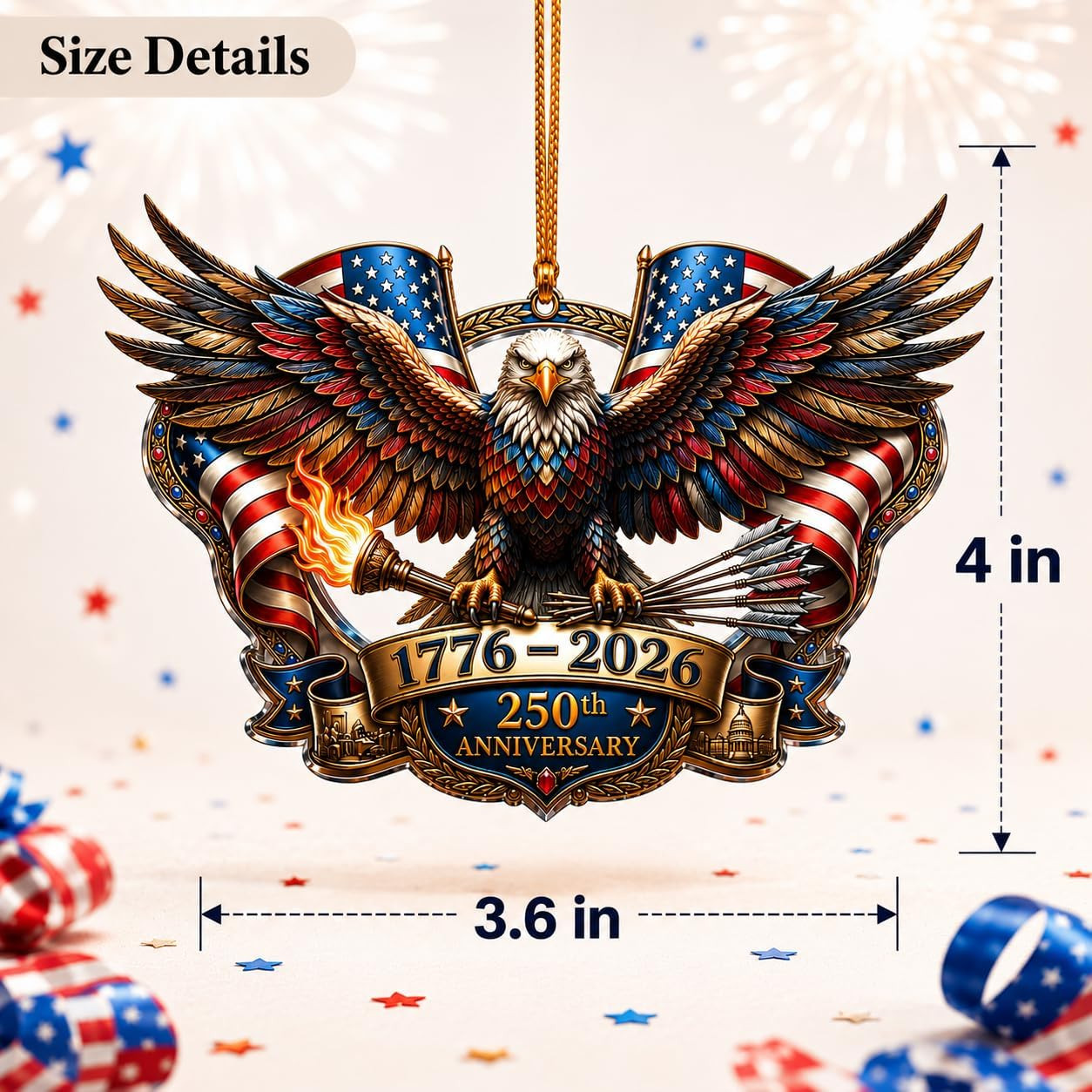 250Th Anniversary USA Ornament 1776–2026, Patriotic Eagle Decor, 4Th of July