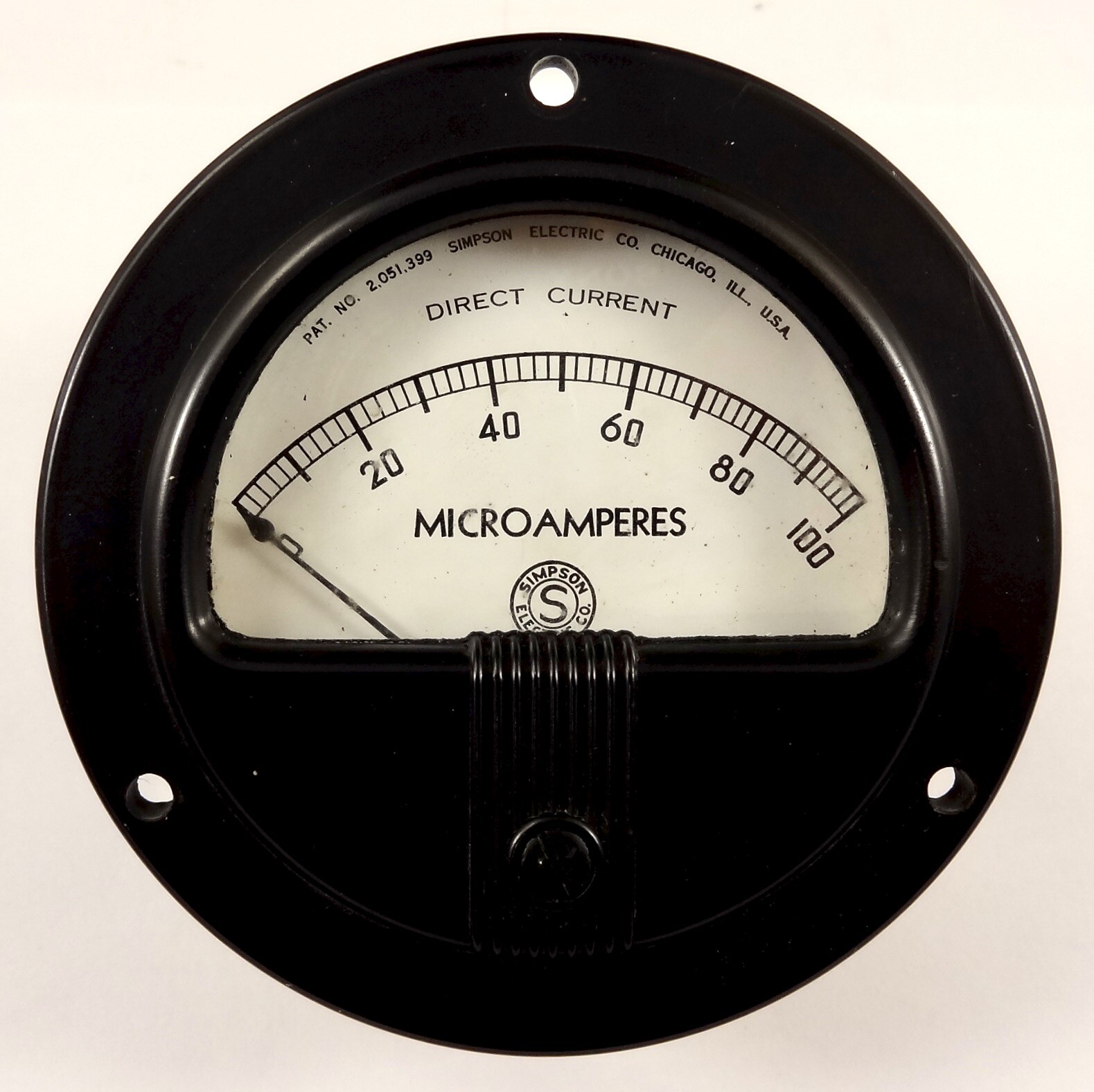 Vintage Simpson Electric Co. Direct Current 1-100 Microamperes Panel Mount Gauge