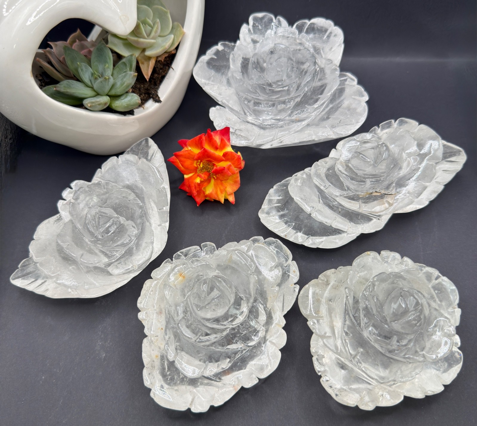Wholesale Lot 4-5 Pcs Natural Clear Quartz Roses Crystal Healing Energy