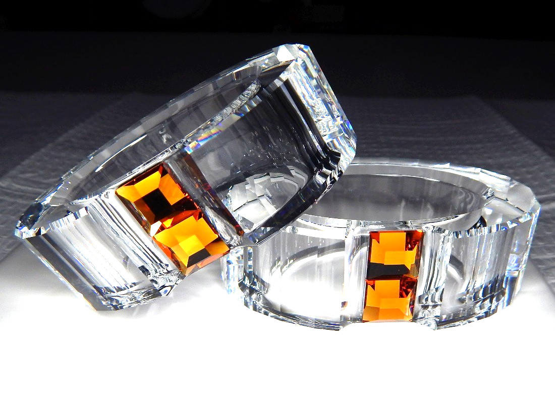 RARE NIB Swarovski Crystal Rainbow Napkin Rings Set of 2 Orange Topaz 276688 New