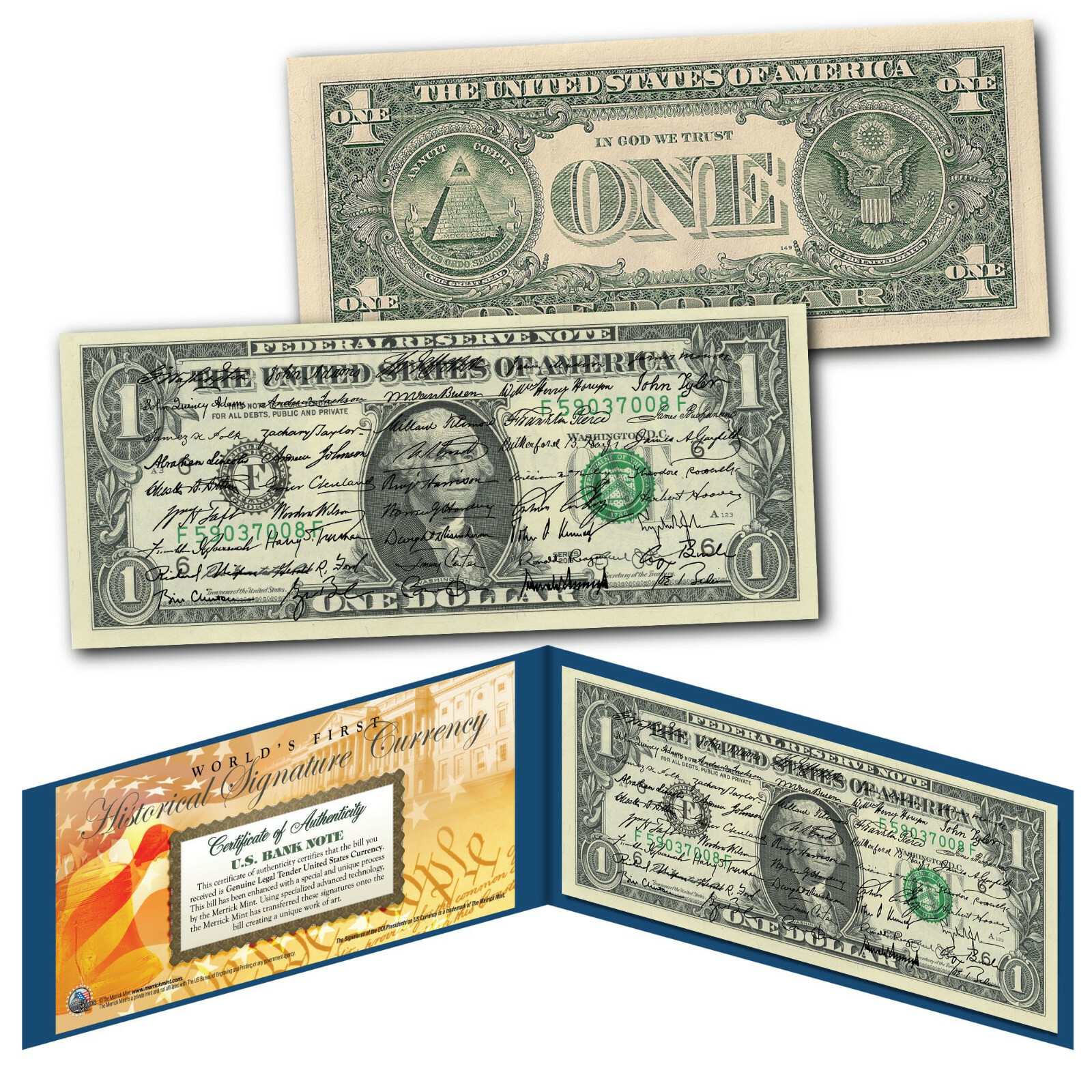 ALL 46 US PRESIDENT SIGNATURES 2022 Genuine Legal Tender $1 Bill – World’s First