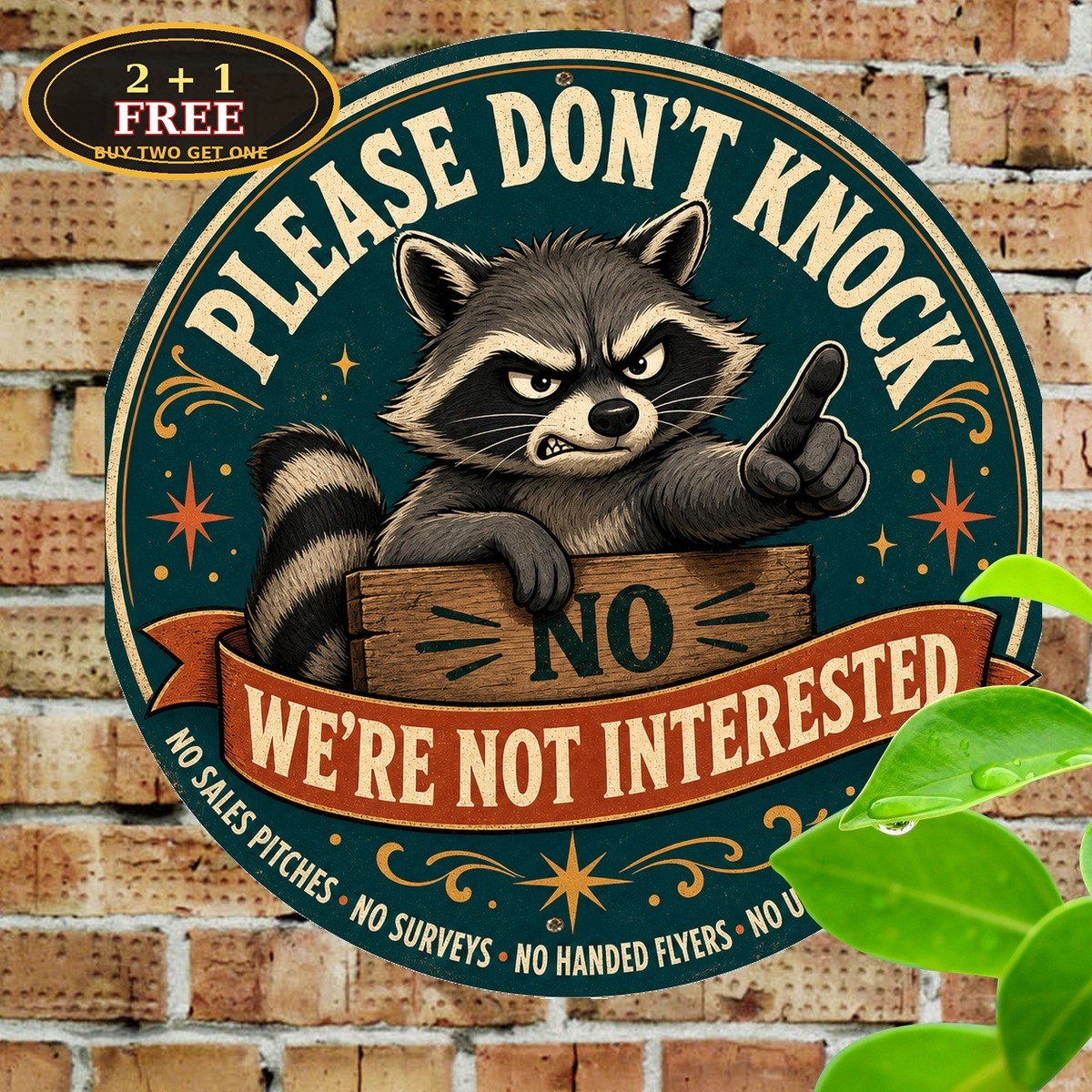 No Soliciting Angry Cat Round Tin Sign Funny Front Door Warning Plaque