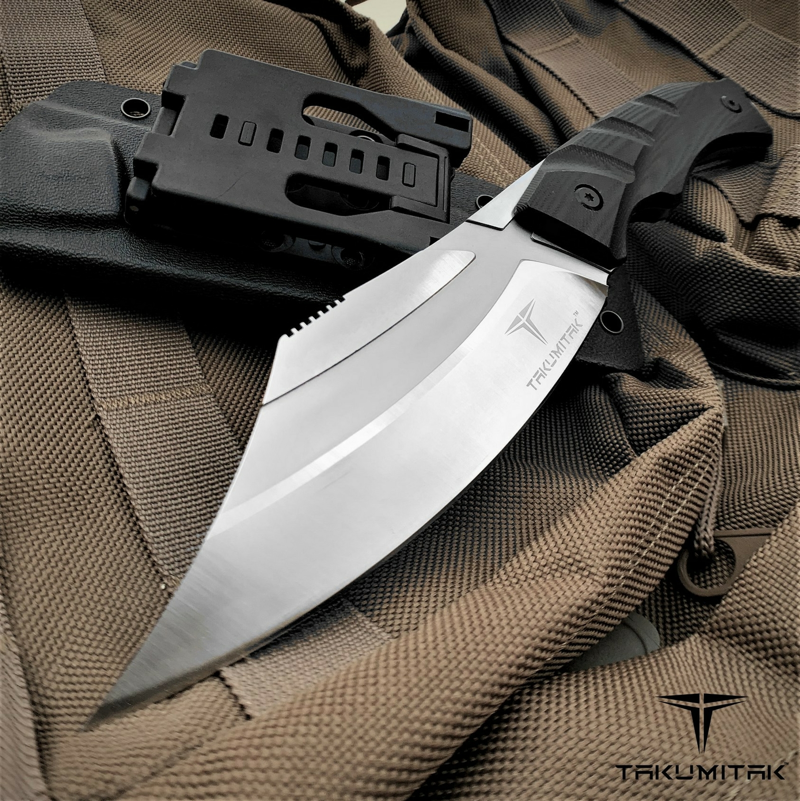 Takumitak 10″ Fixed Blade Knife D2 4.90mm Blade Kydex Sheath G10 Tactical Gear