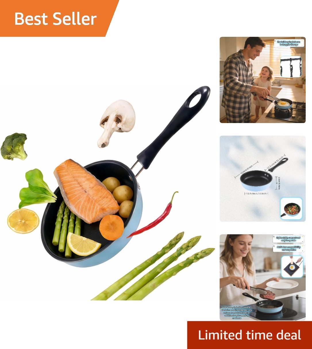 Versatile 4.7” Non-Stick Skillet – Induction & Gas Compatible, Easy to Clean
