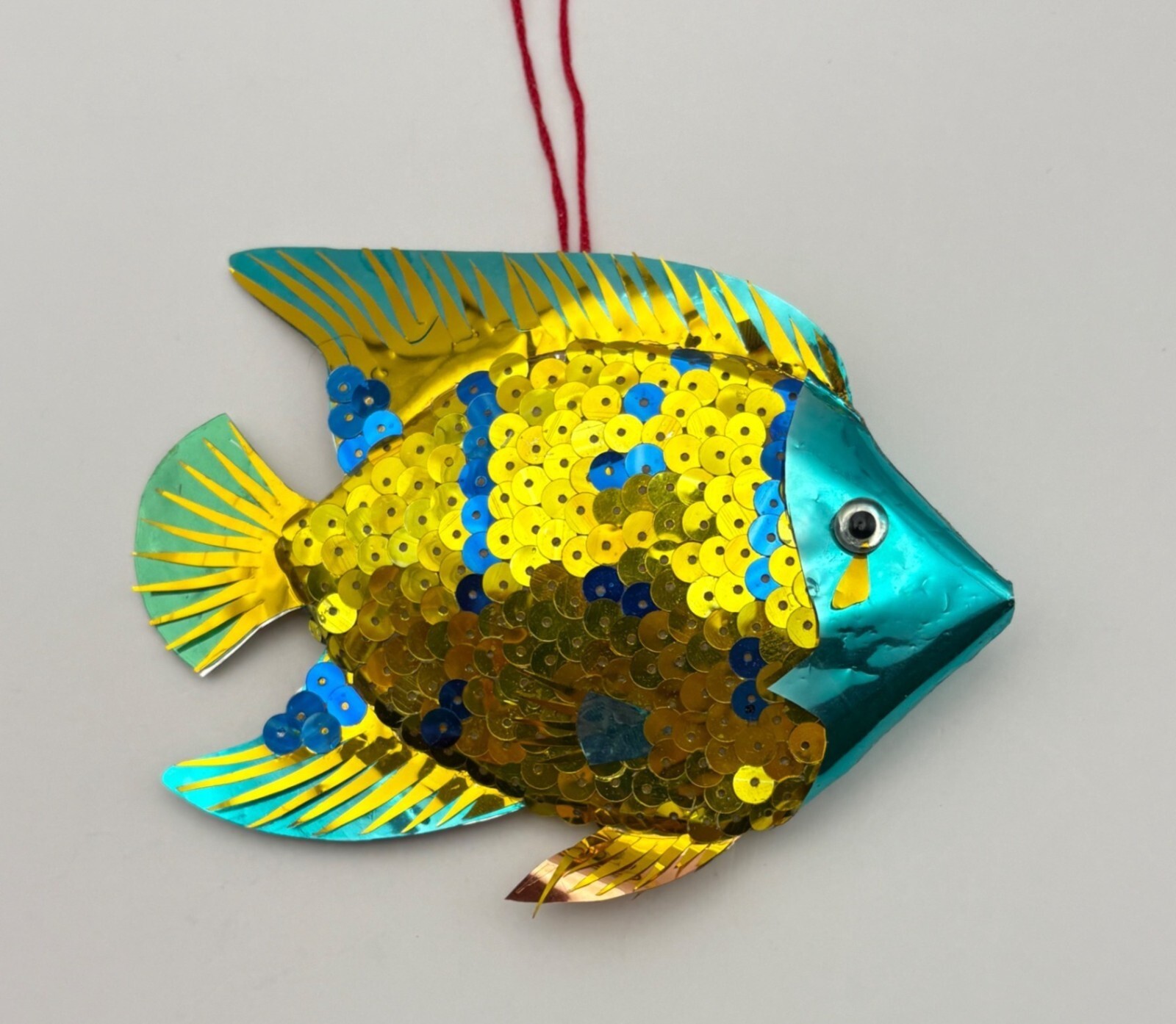 Vintage Tropical Fish Christmas Tree Ornament Gold Sequins Angelfish Nautical