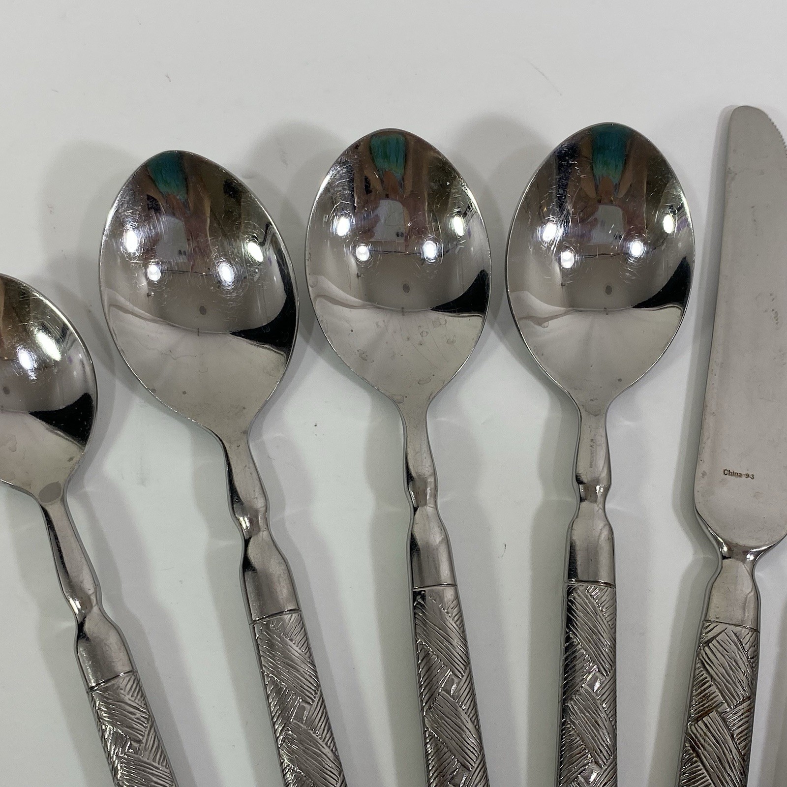 Hampton Silversmiths Stainless China Basket Weave 7 Pc Knife Fork Spoon Teaspoon