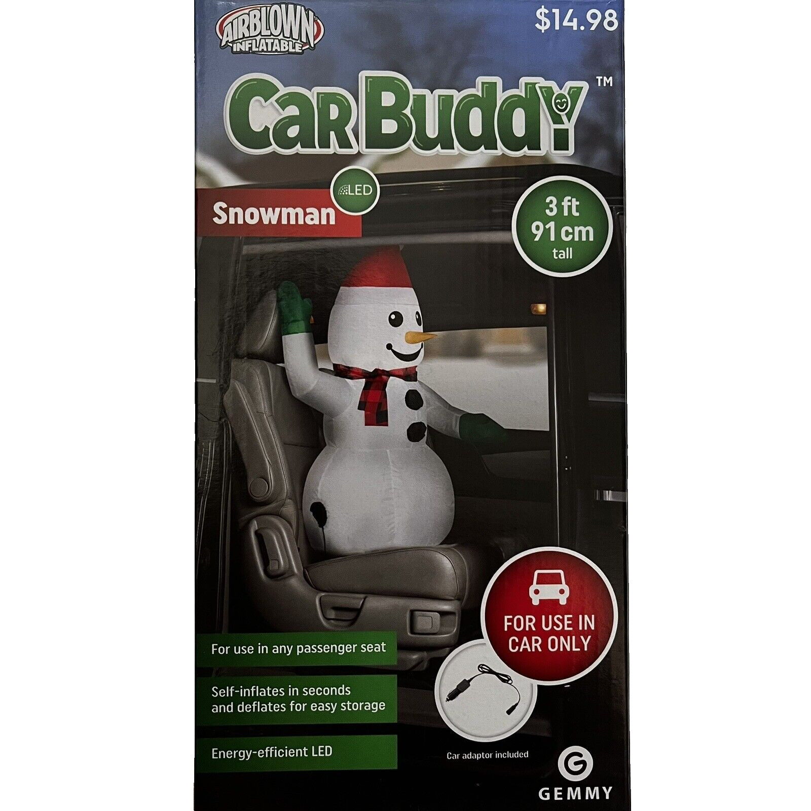 Snowman Car Buddy Christmas 3 Foot Airblown Inflatable Passenger Seat Gemmy NEW
