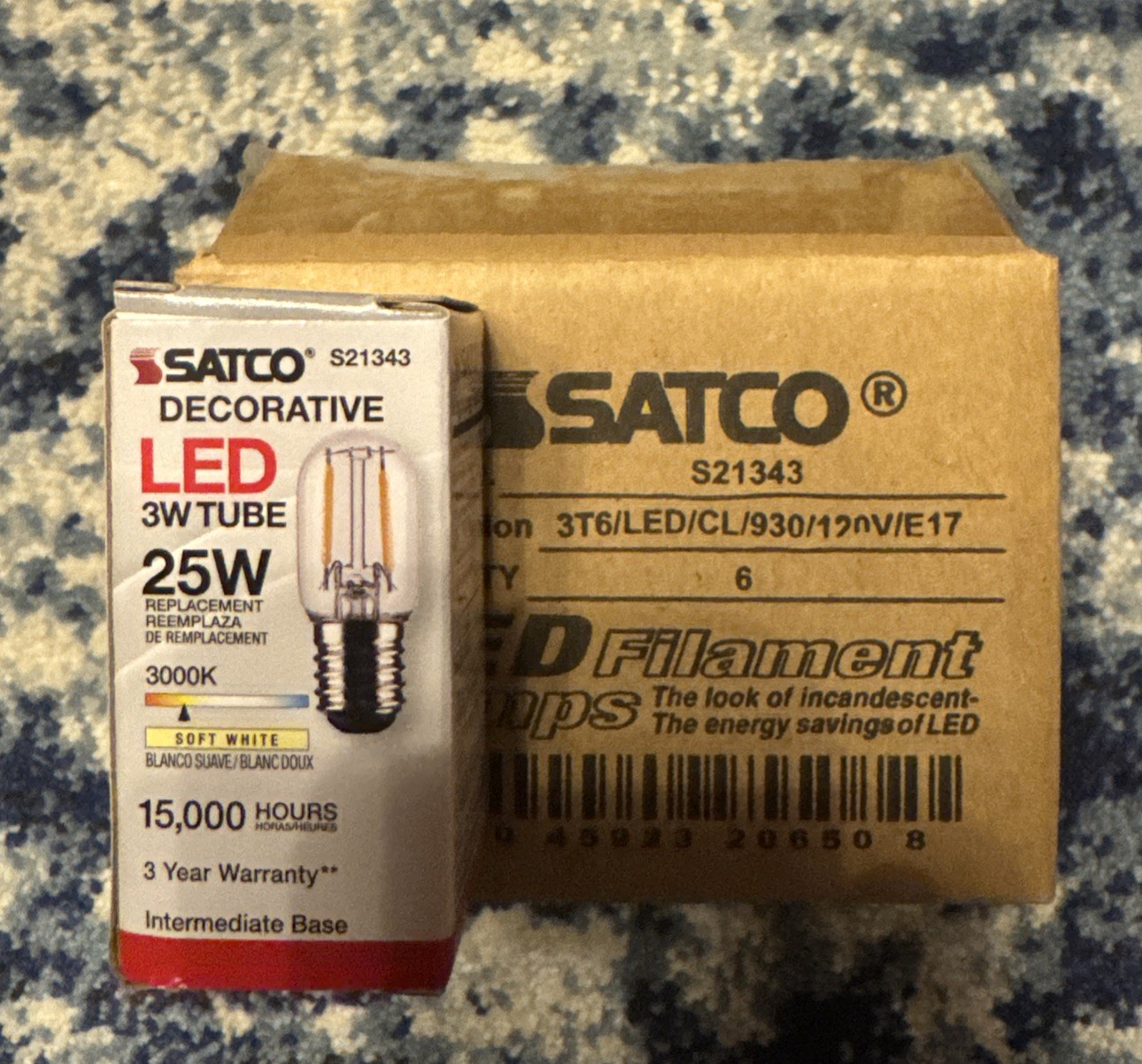 SATCO S21343 Decorative LED Filament 3W Tube 3000K Warm White (Case of 6)