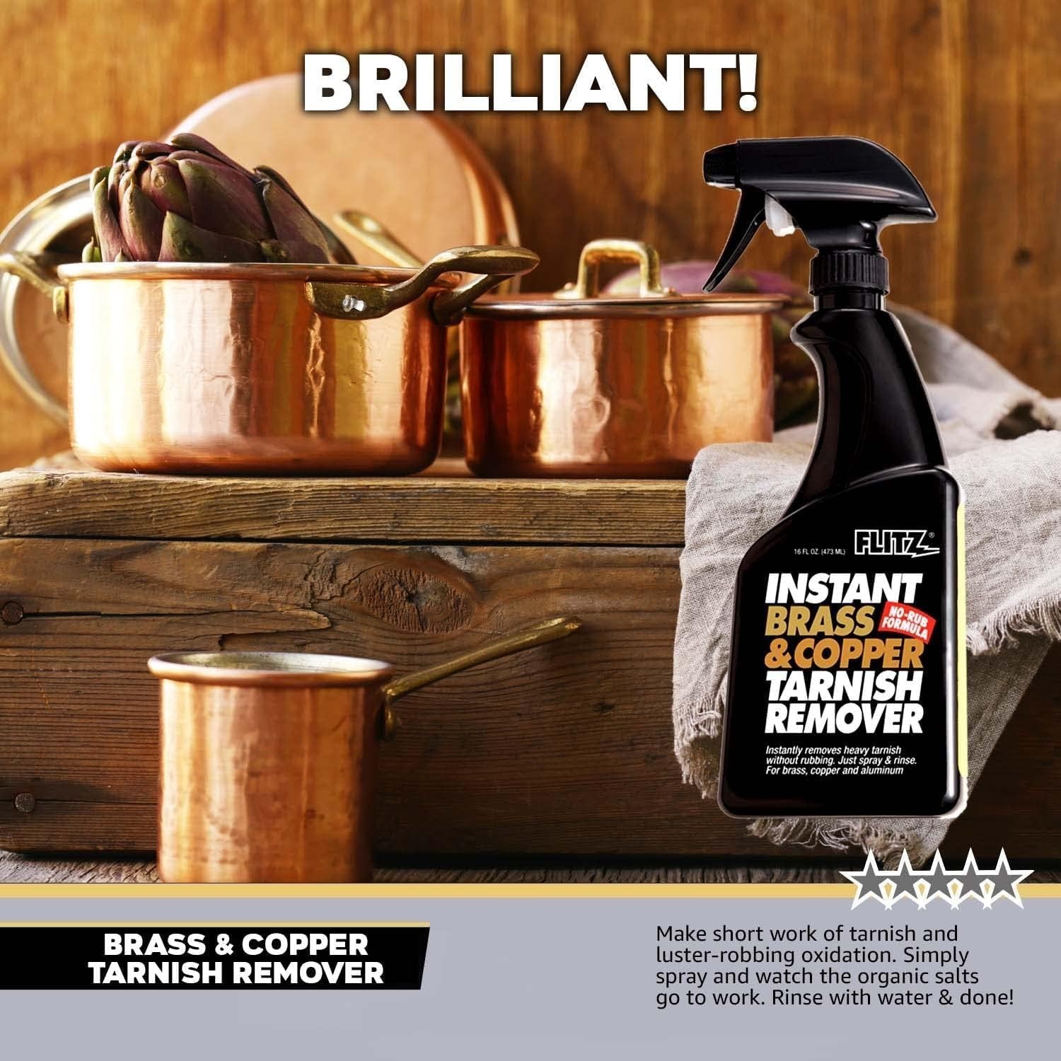 16oz Instant Tarnish Remover Spray for Brass & Copper – Safe & Effective