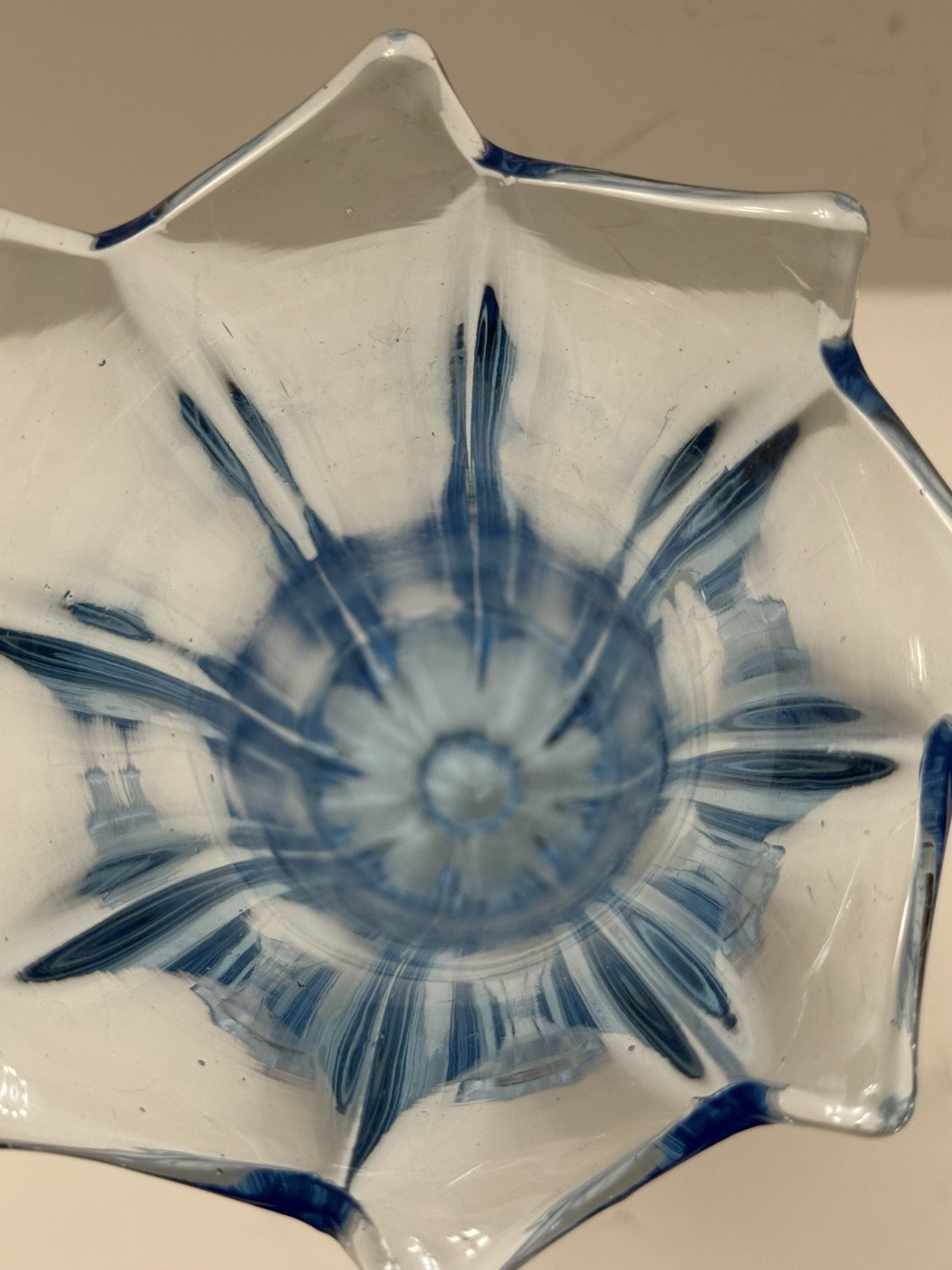 1930’s Art Deco Walther & Sohne Clear Blue Trafalgar Vase 8″h 8 Panel Germany