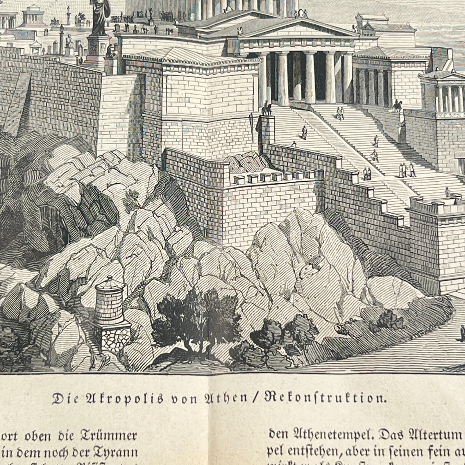 Acropolis Athens Original Print 1927 Greece Ancient Architecture Wall Decor Art