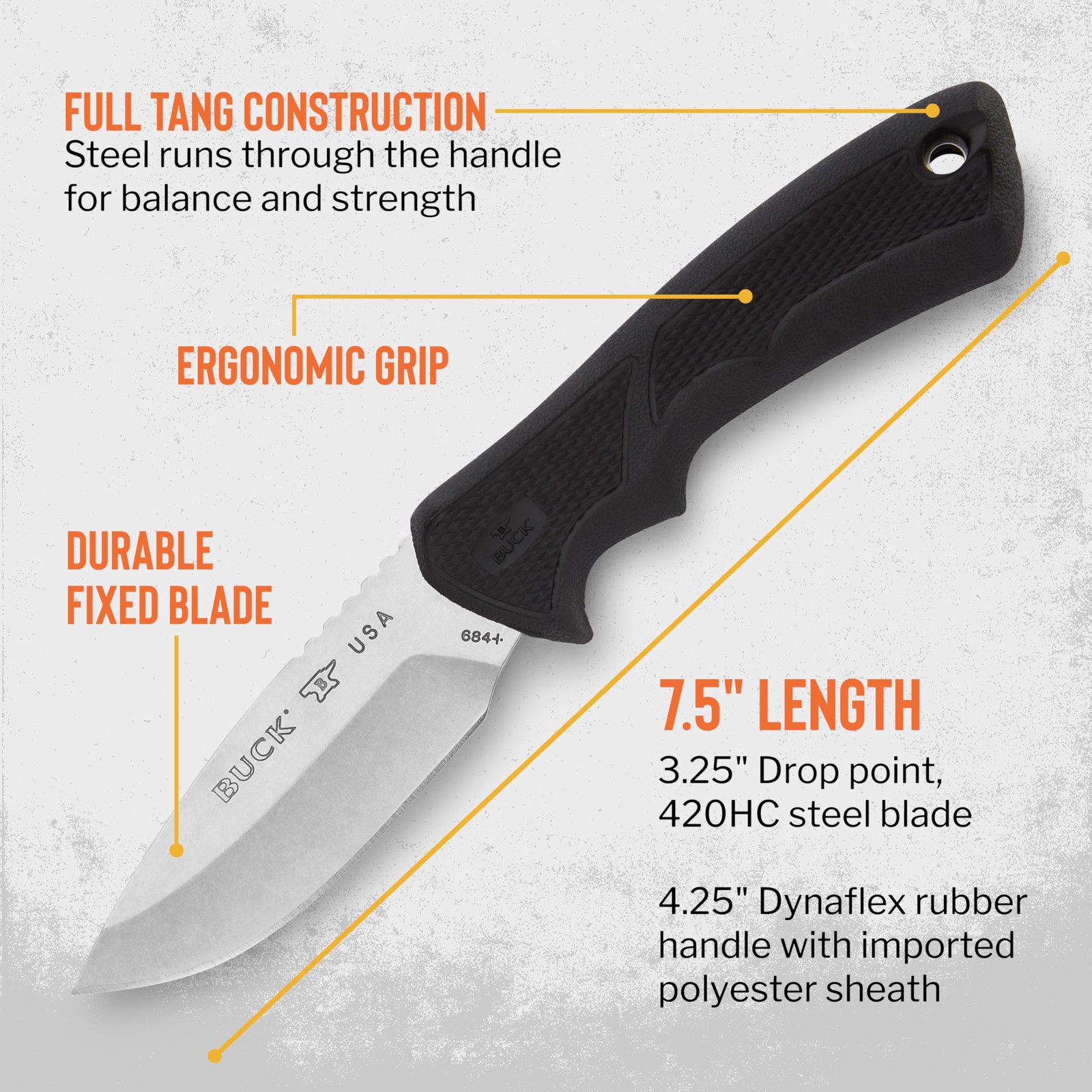 684 Bucklite Max Ii Small Fixed Blade Knife With 31/4″ 420hc Stainless Steel Dro