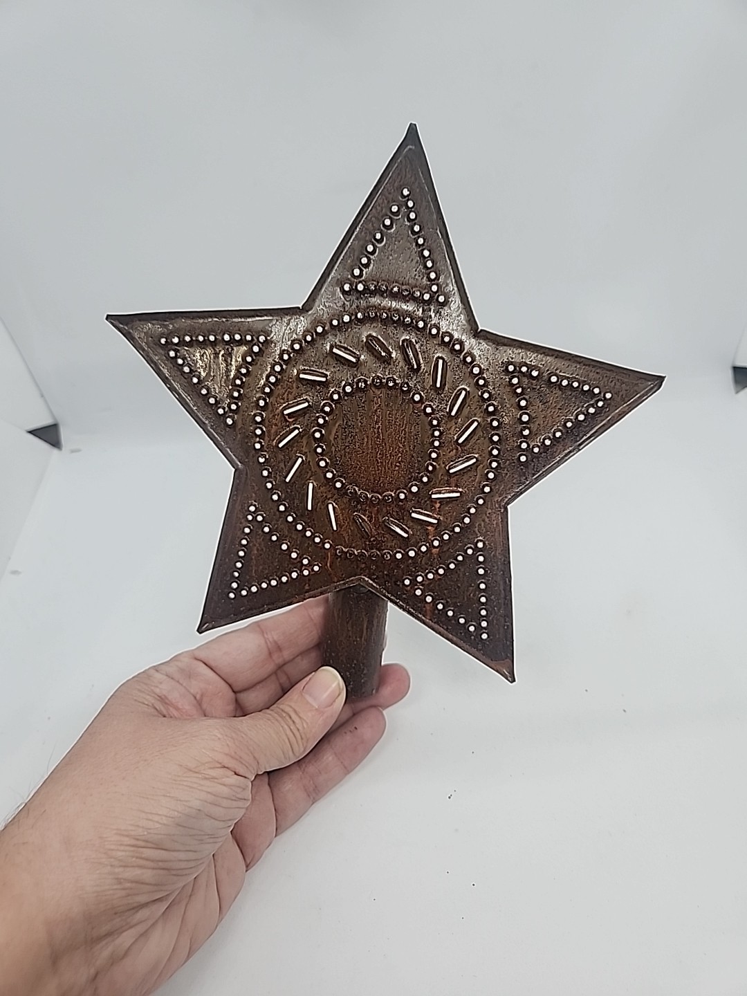 Rustic Tin Star Tree Topper 7.75″H x 7.375″W Handcrafted Irvins Country Tinware