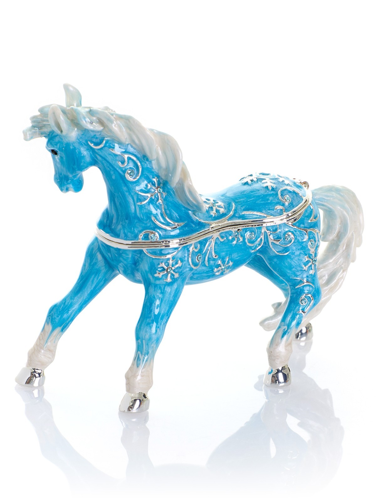 Keren Kopal blue horse Hand made Trinket box Decorated with Austrian Crystals