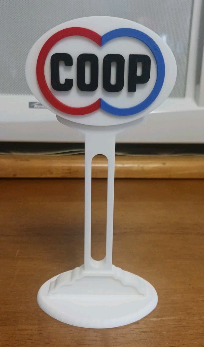 CO OP Feeds Miniature Sign Display Diorama Fan Art. 6″ Tall. Custom Ordered